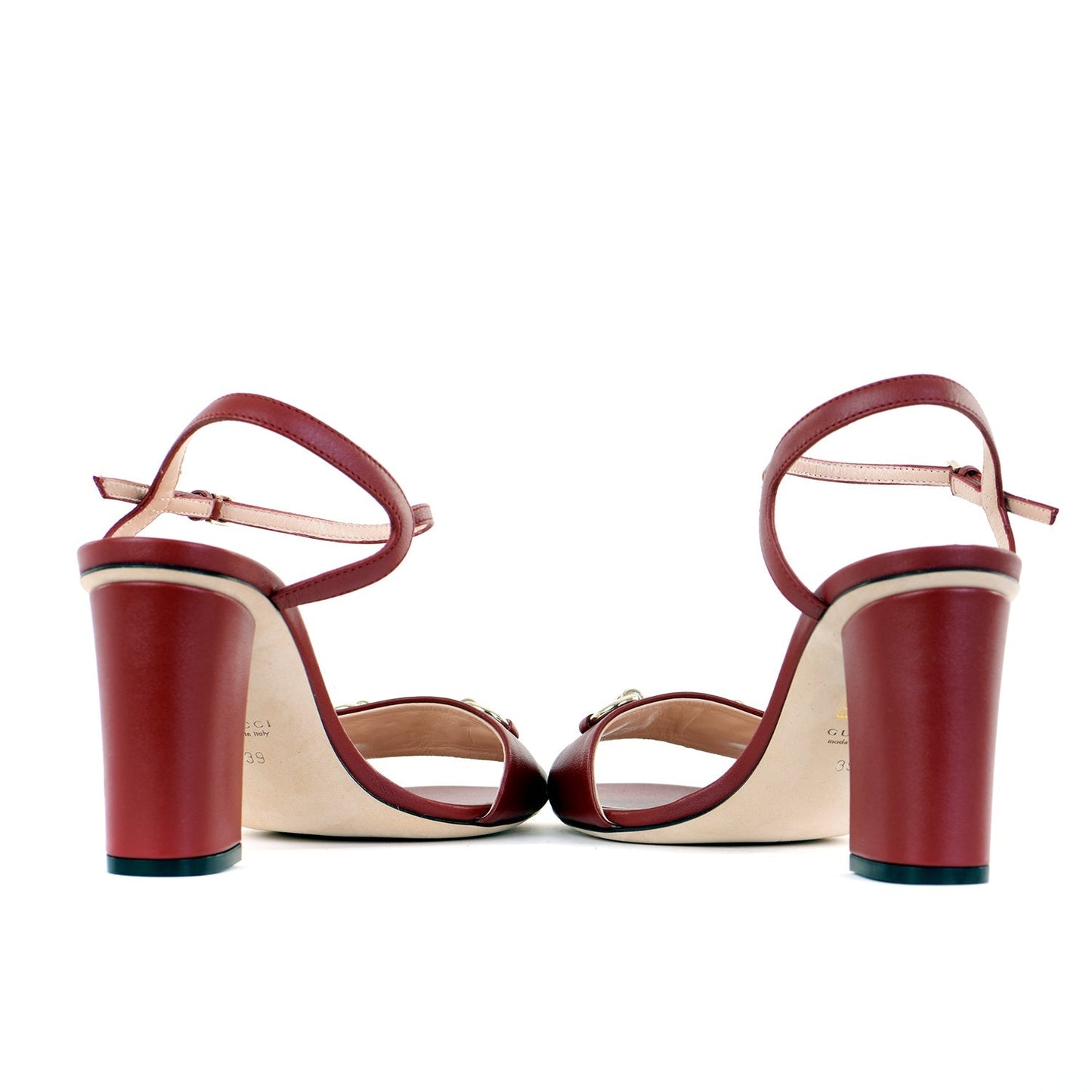 Burgundy Horsebit Block Heel Sandals