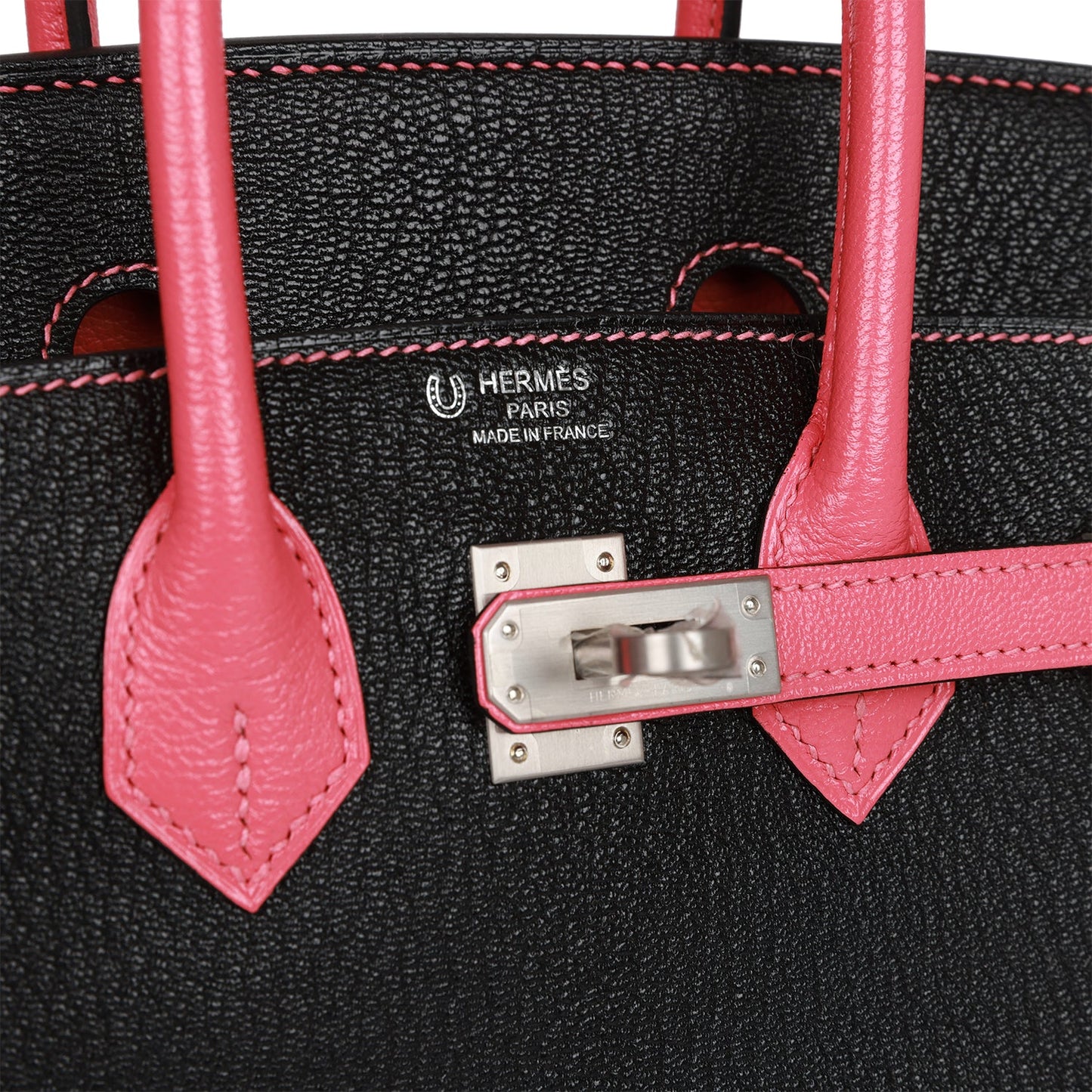 Hermes Special Order (HSS) Birkin 25 Black and Rose Azalee ChÃƒÆ’Ã‚Â¨vre Brushed Palladium Hardware