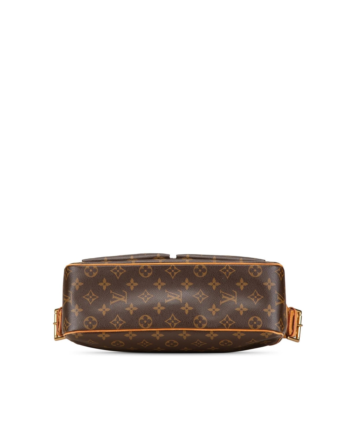 Monogram Canvas Shoulder Bag with Adjustable Strap and Multiple Pockets