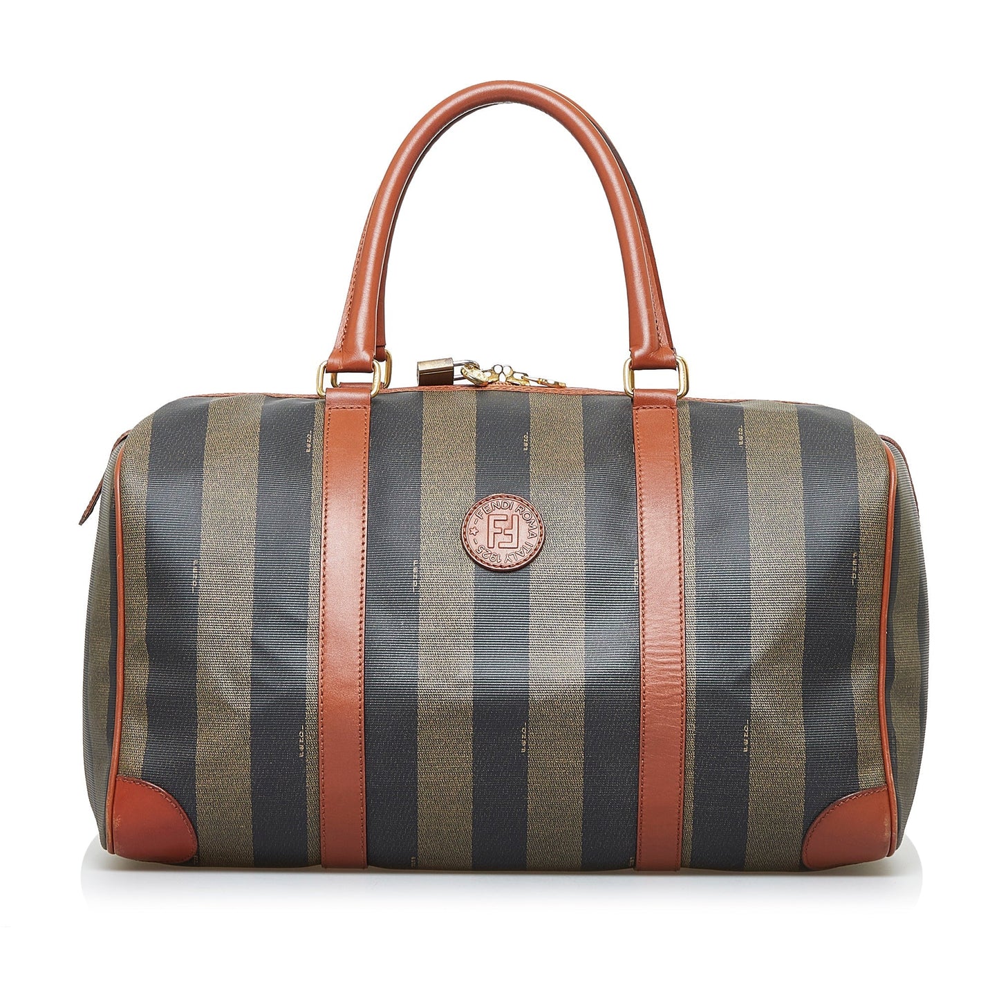 Fendi Boston Bag Green Striped Pequin Canvas