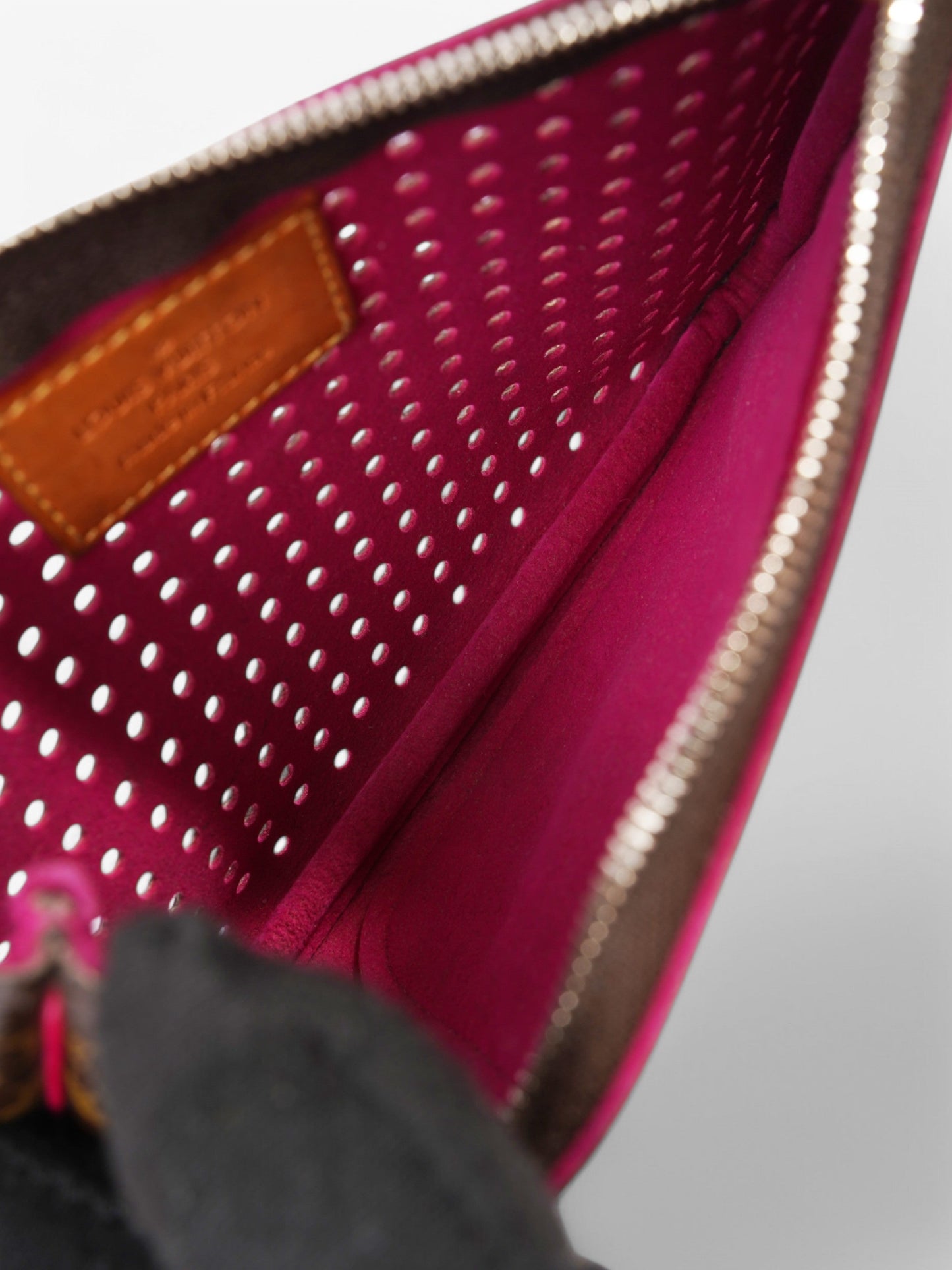 Louis Vuitton Perforated Pochette Plat Monogram / Fuschia Coated Canvas