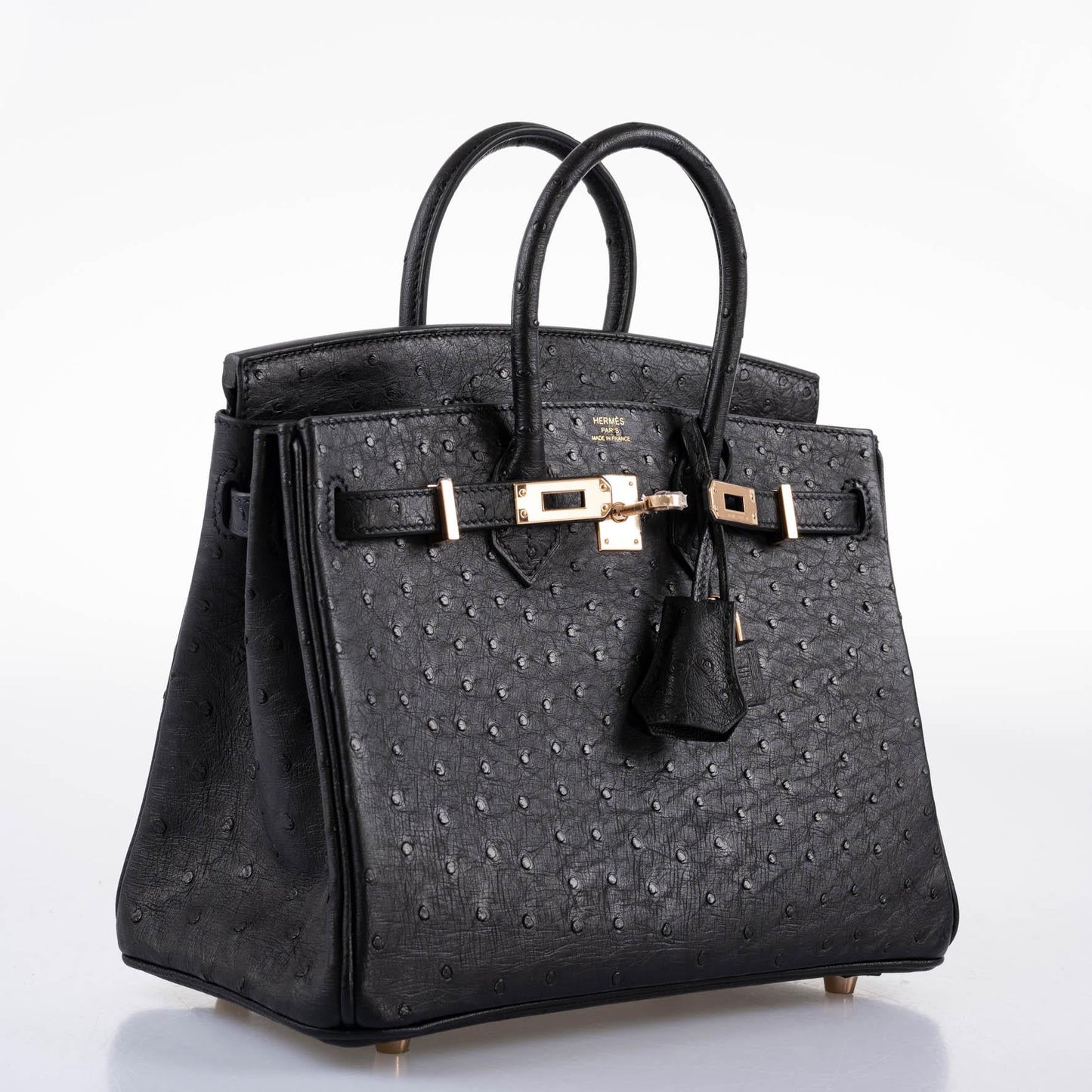 HermÃƒÆ’Ã‚Â¨s Birkin 25 Black Ostrich Rose Gold Hardware - 2021, Z