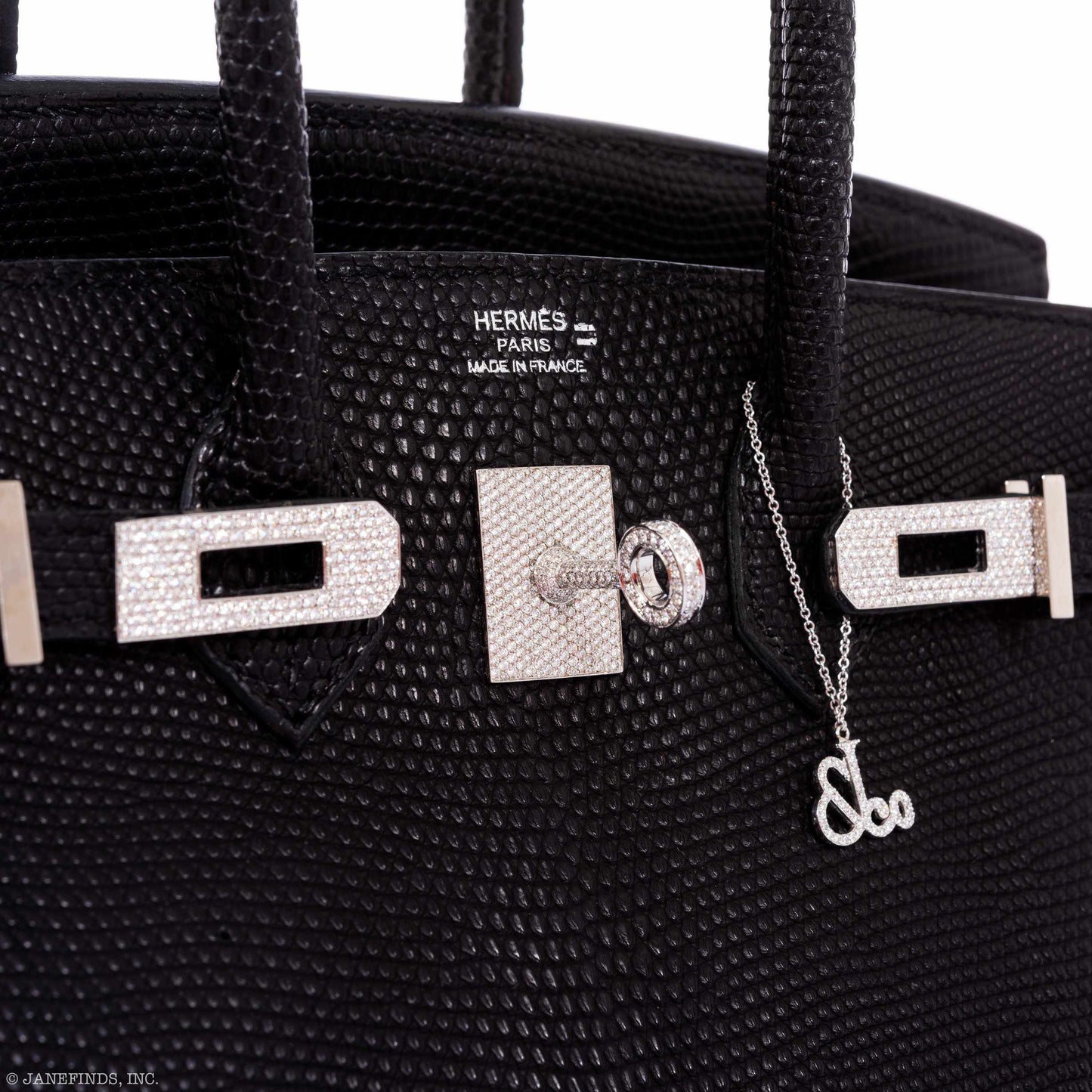 HermÃƒÆ’Ã‚Â¨s Birkin 25 Black Salvator Lizard With Jacob & Co. White Gold & Diamond Hardware