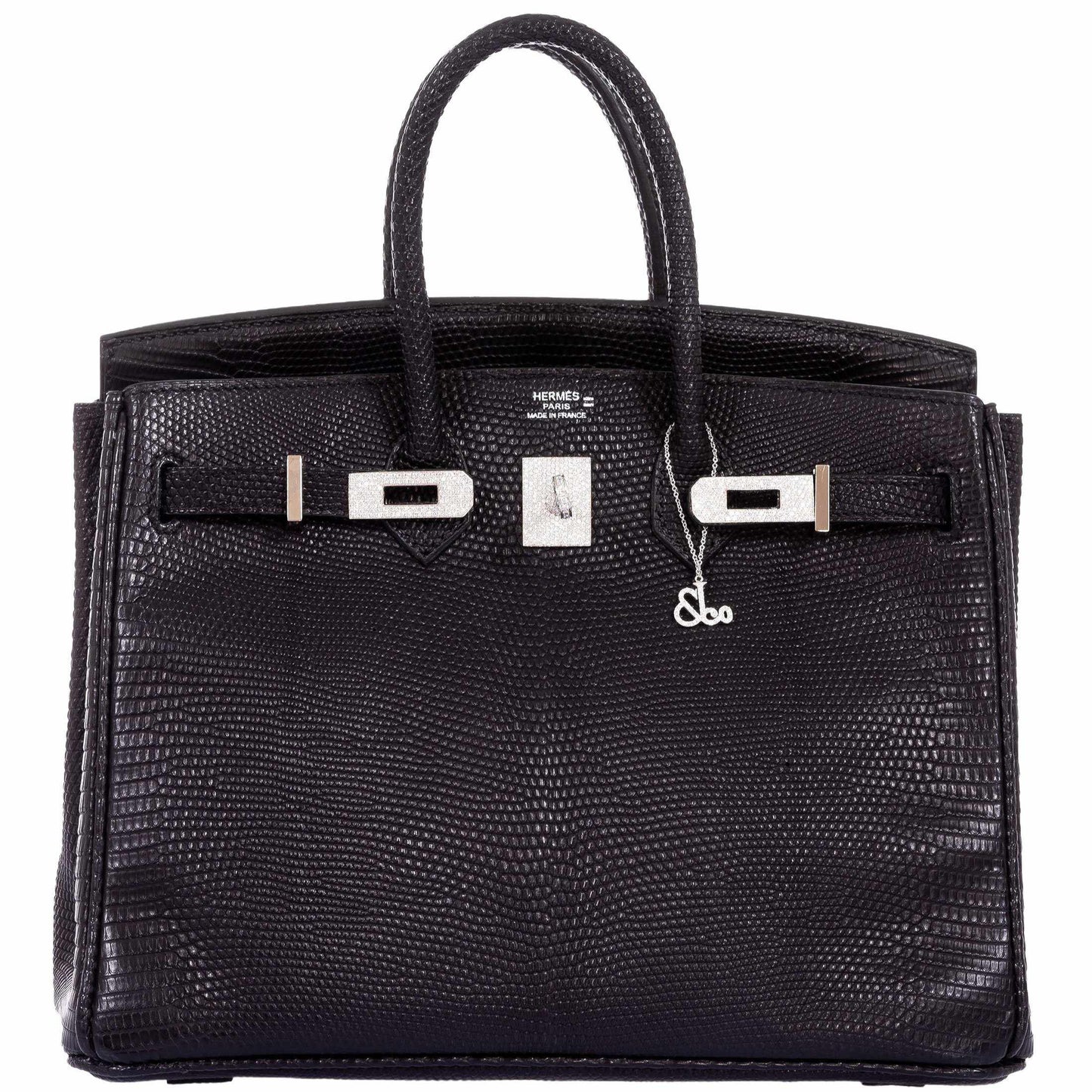 HermÃƒÆ’Ã‚Â¨s Birkin 25 Black Salvator Lizard With Jacob & Co. White Gold & Diamond Hardware