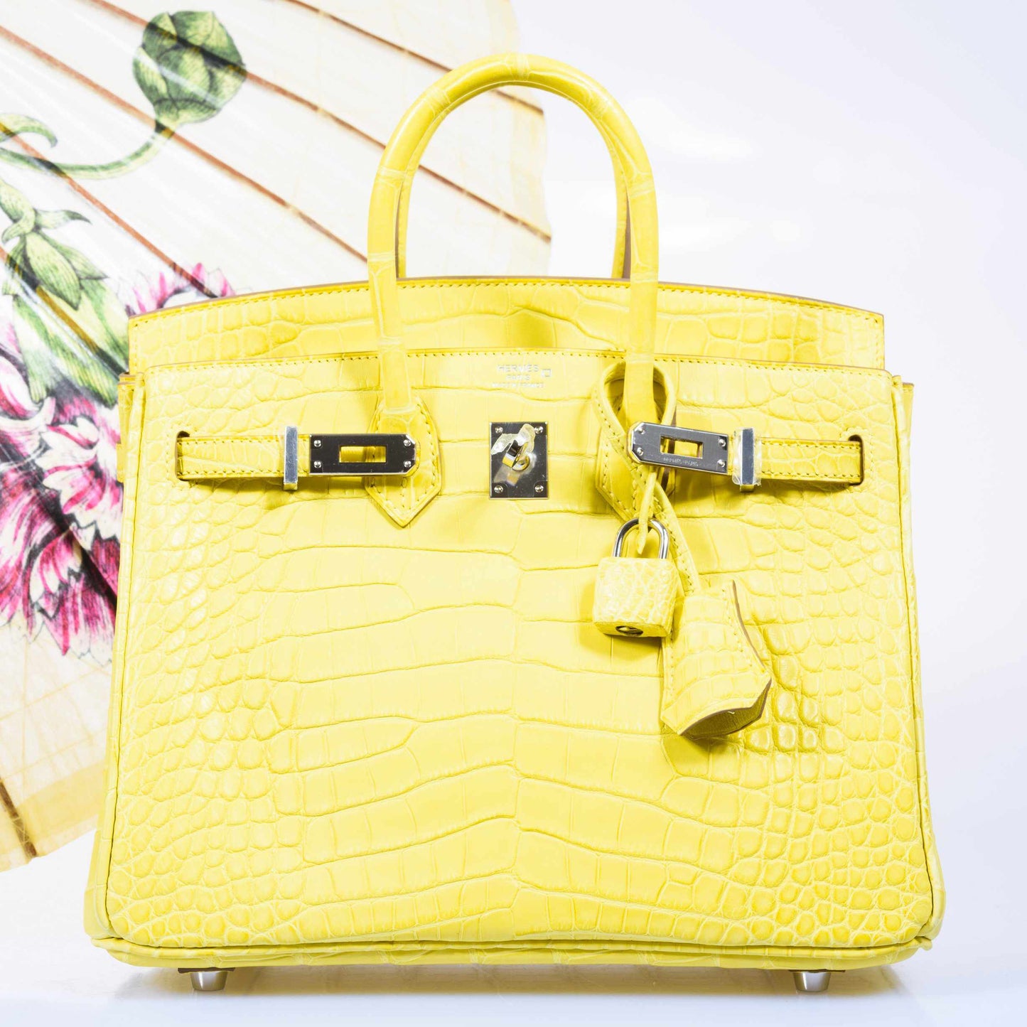 HermÃƒÆ’Ã‚Â¨s Birkin 25 Lime Yellow Matte Alligator Palladium Hardware