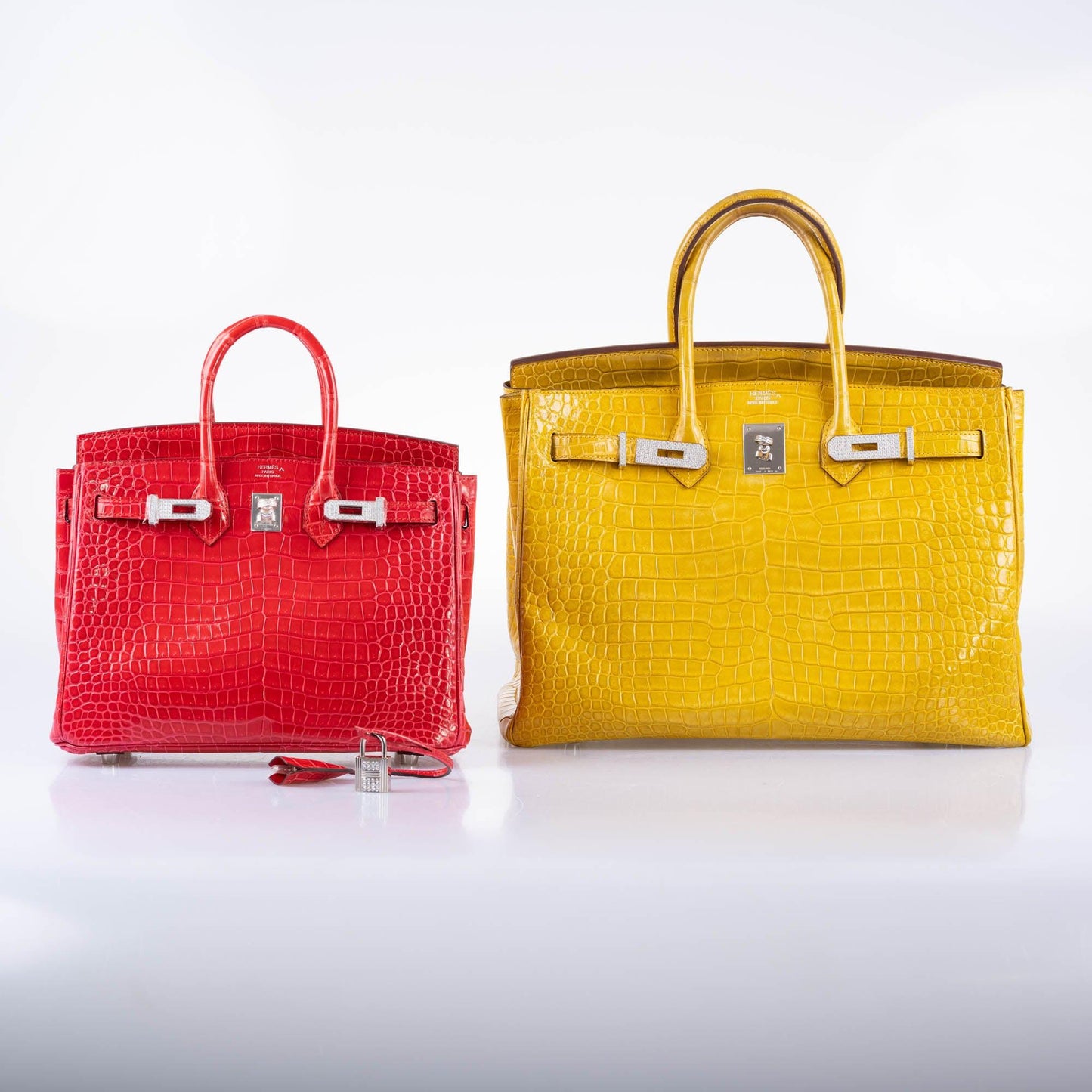 HermÃƒÆ’Ã‚Â¨s Birkin 25 Rouge de Coeur Shiny Porosus Crocodile 18K White Gold Hardware & Diamonds - 2020, Y