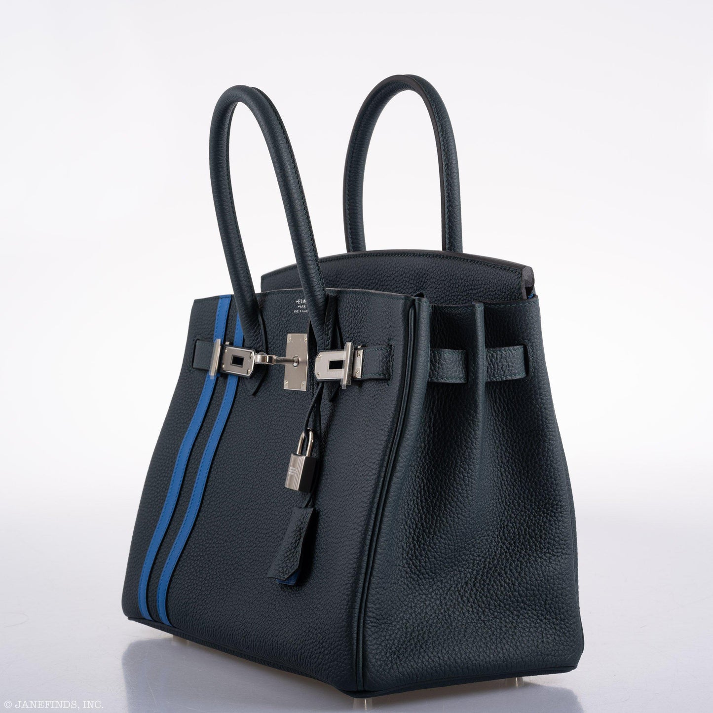 Hermes Birkin 30 Officier Vert CyprÃƒÆ’Ã‚Â¨s Togo & Bleu Zellige Stripe & Lining Palladium Hardware - 2018, C