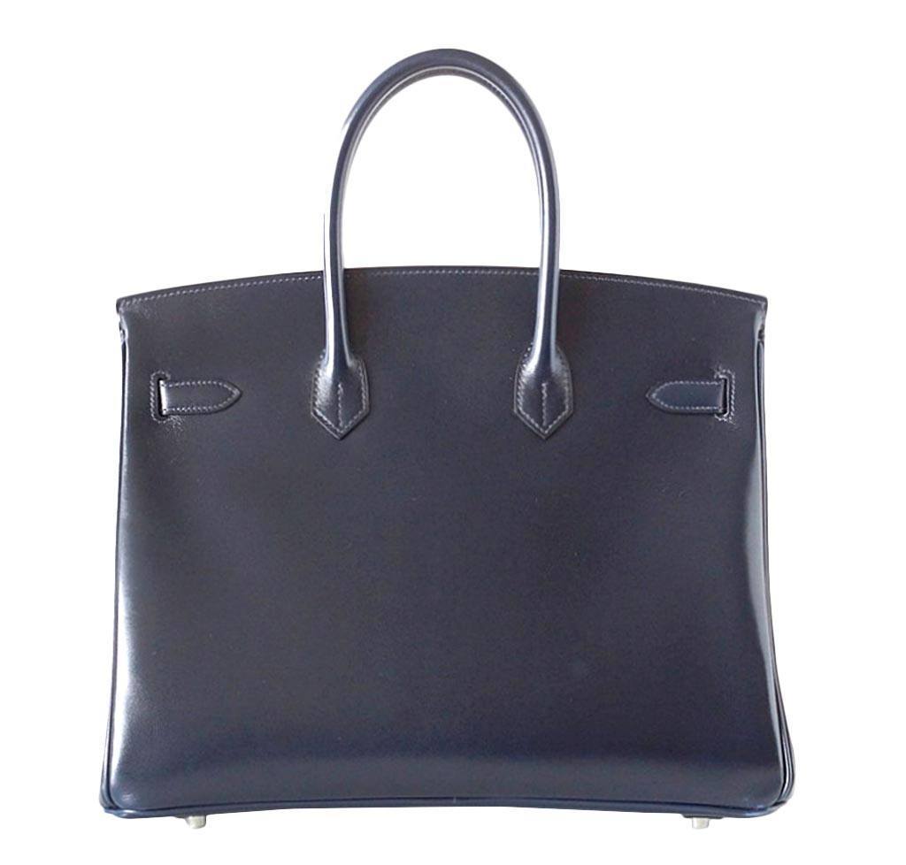 HermÃƒÆ’Ã‚Â¨s Birkin 35 Bleu Marine Box Leather Bag