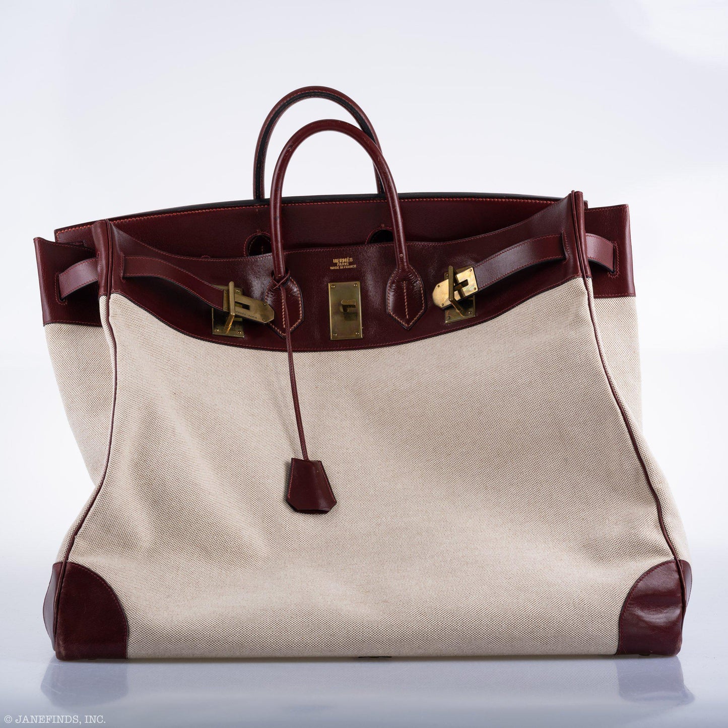 Hermes HAC Birkin 55 Toile & Rouge H Box with Gold Hardware - 1981, K Circle