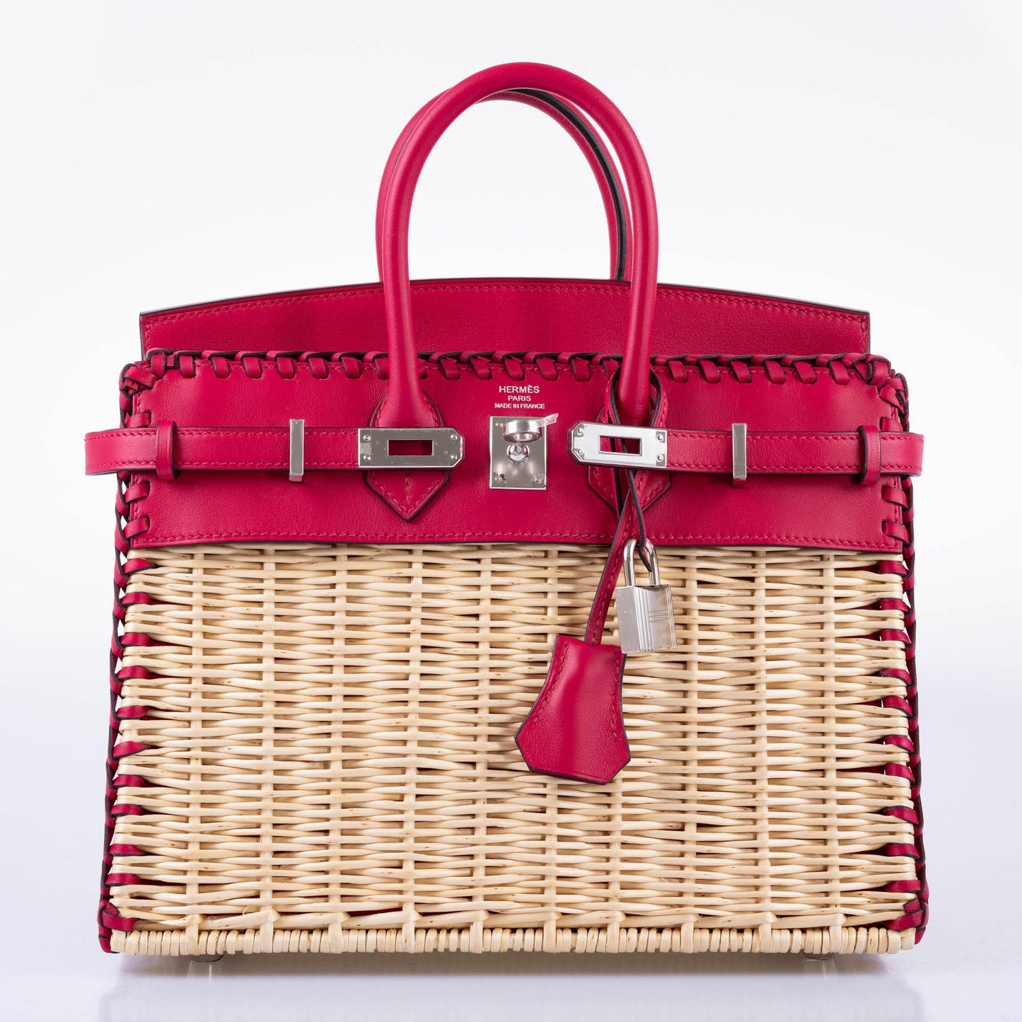 HermÃƒÆ’Ã‚Â¨s Picnic Birkin 25 Osier Wicker & Framboise Swift with Palladium Hardware