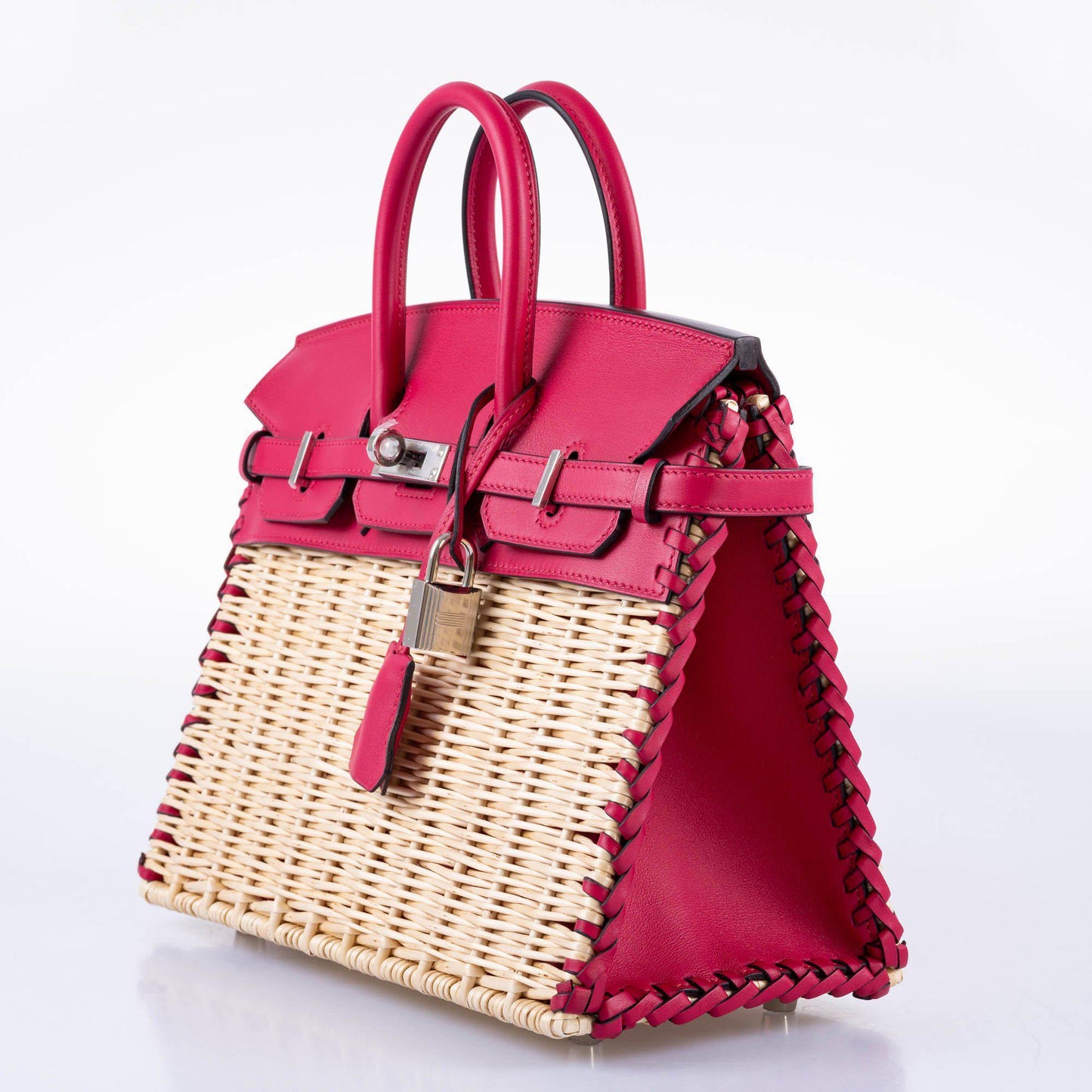 HermÃƒÆ’Ã‚Â¨s Picnic Birkin 25 Osier Wicker & Framboise Swift with Palladium Hardware