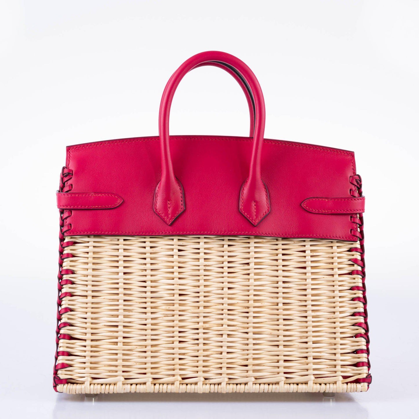 HermÃƒÆ’Ã‚Â¨s Picnic Birkin 25 Osier Wicker & Framboise Swift with Palladium Hardware