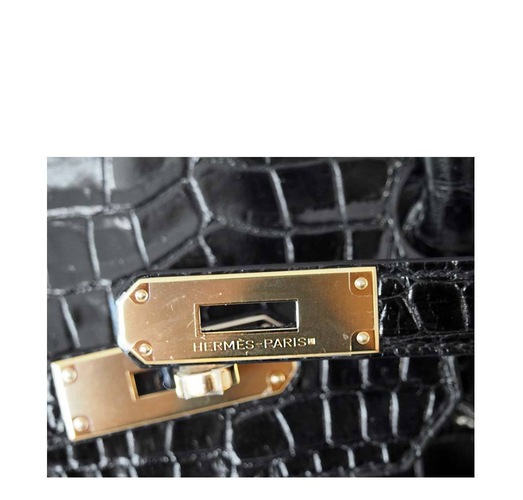 HermÃƒÆ’Ã‚Â¨s Birkin 35 Black Porosus Crocodile Bag GHW