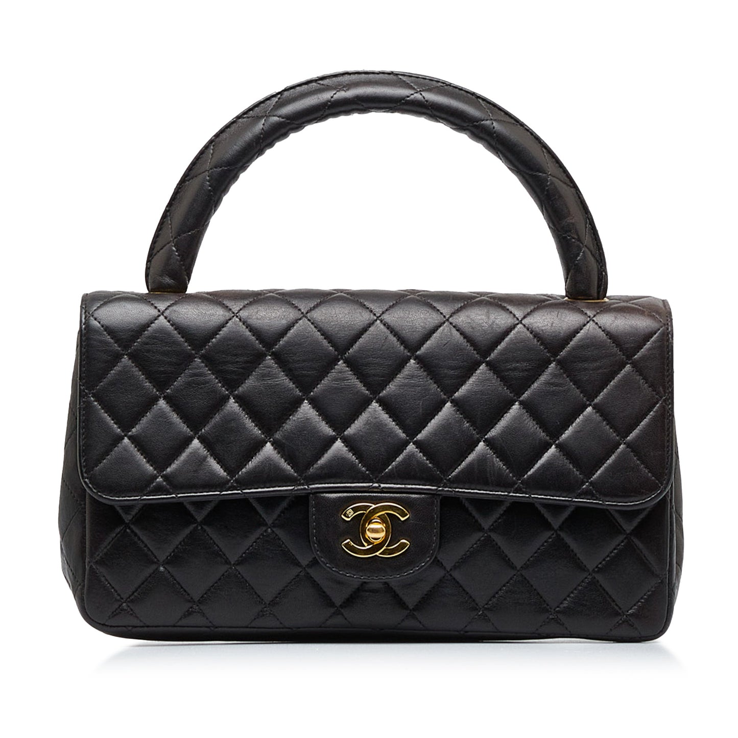 Chanel Kelly Parent Top Handle Medium Black Lambskin Gold