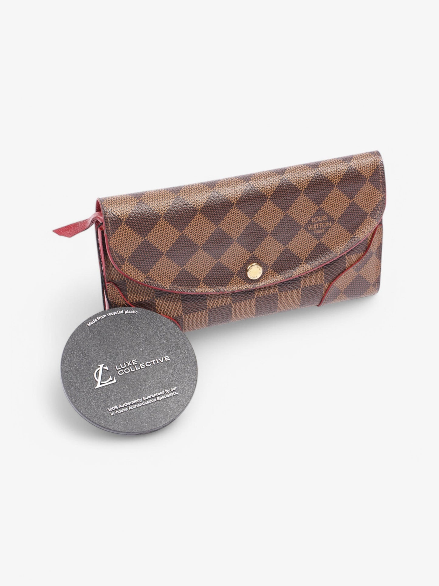 Louis Vuitton Kaisa Long Wallet Damier Ebene / Red / Gold Coated Canvas