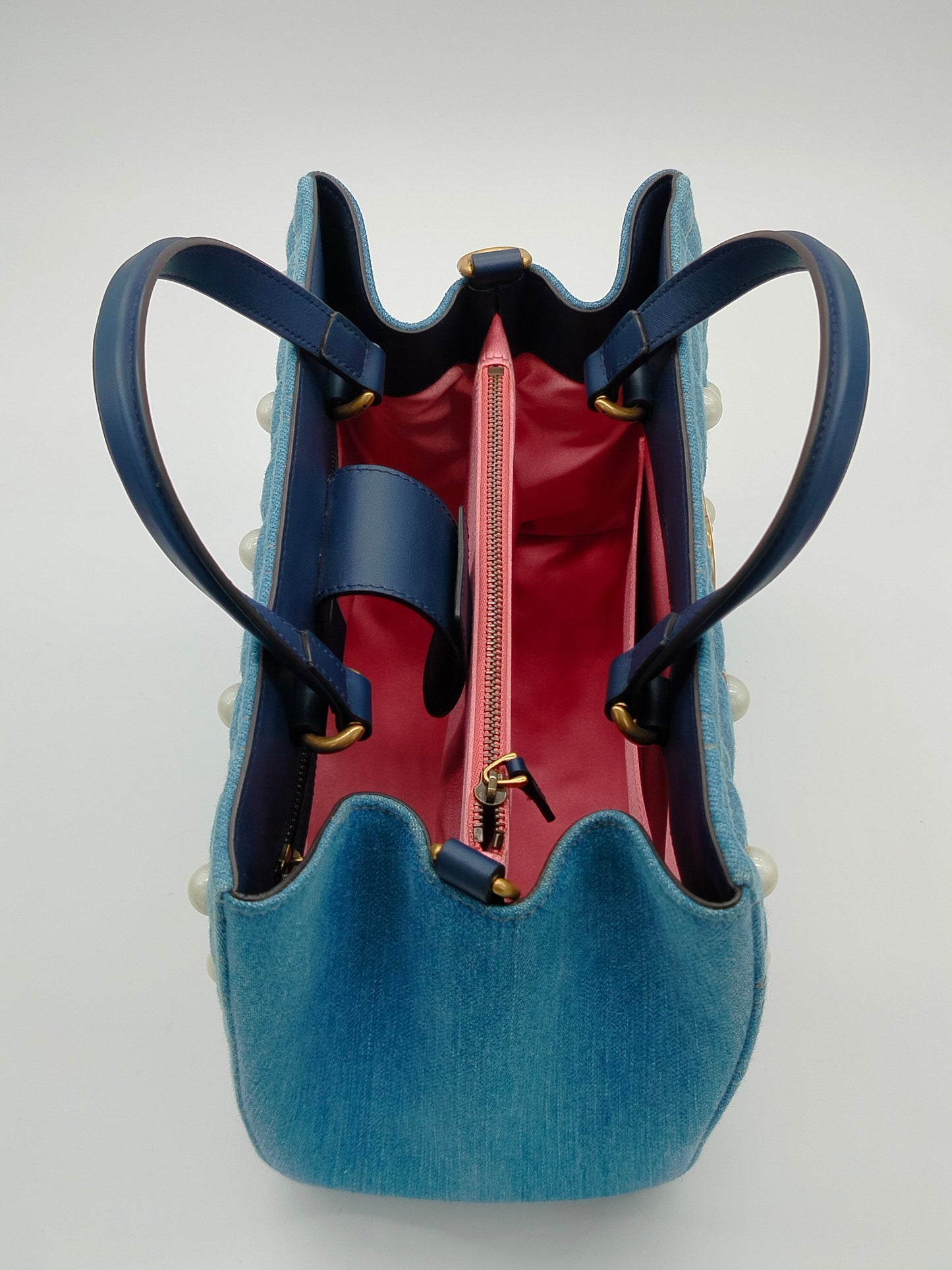 Gucci Marmont Denim Pearl Tote Bag - '10s