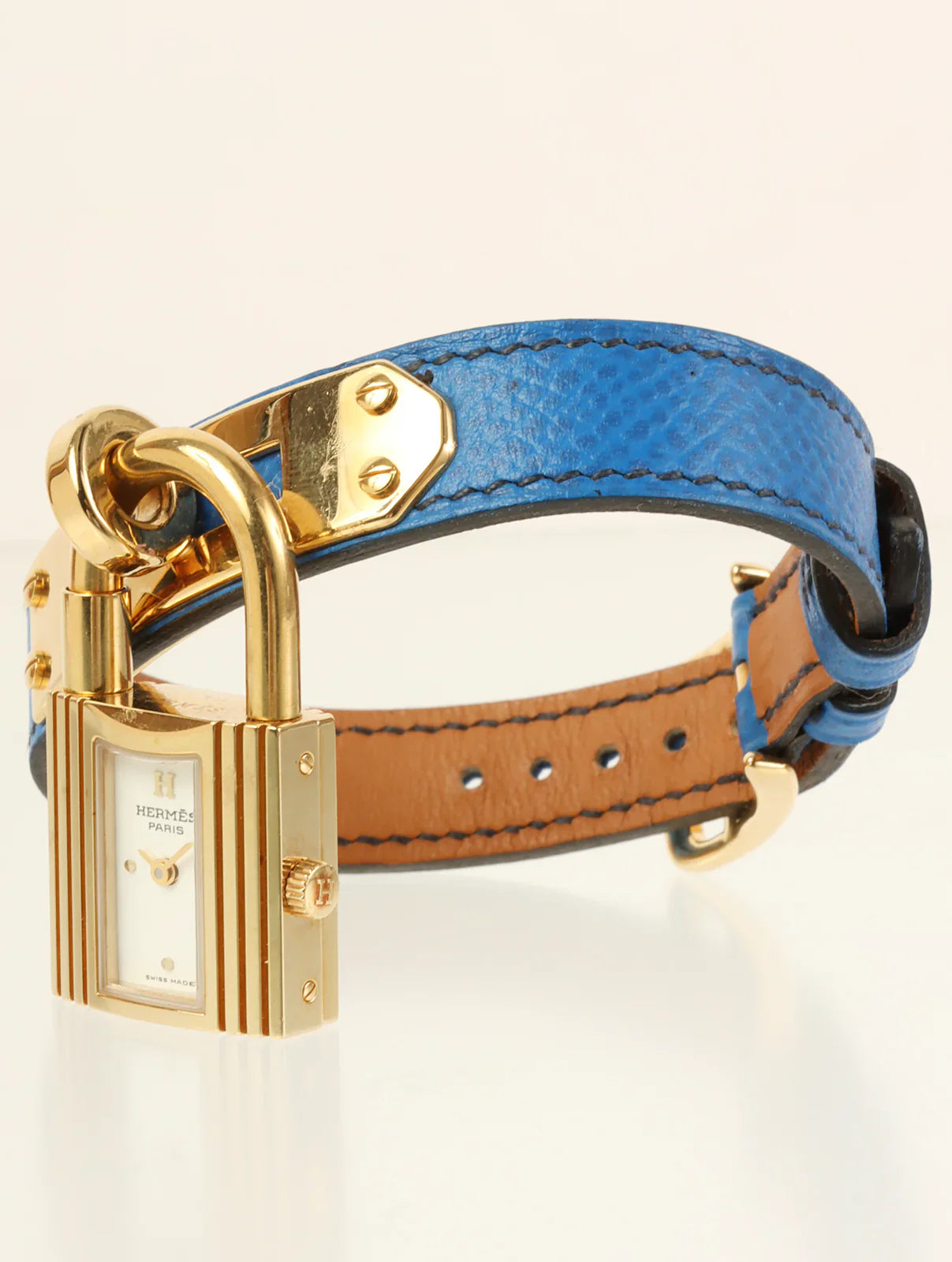 HERMES 1995 Made Kelly Watch Gold/Blue