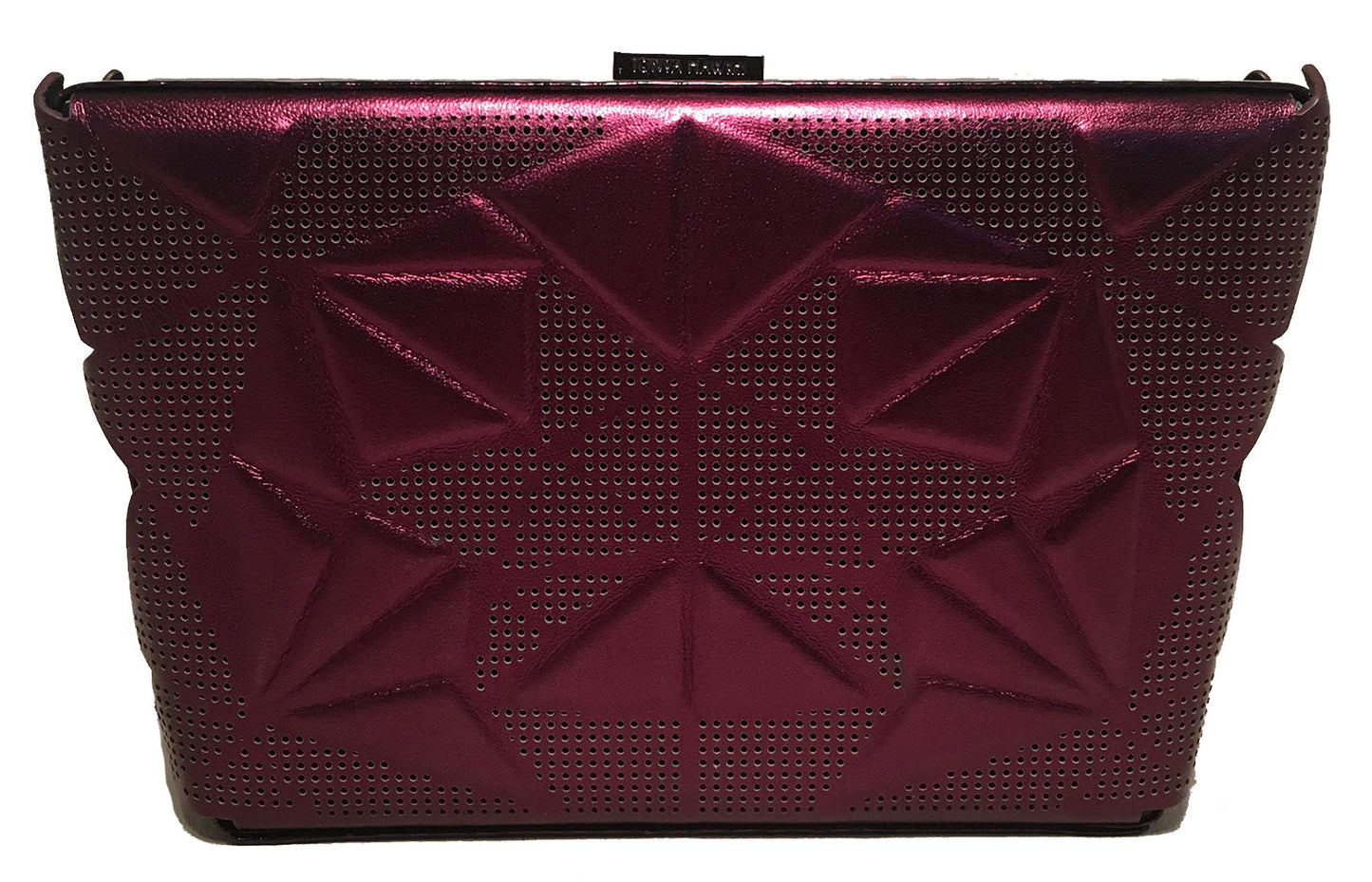Tonya Hawkes Purple Metallic Embossed and Laser Cut Leather Clutch
