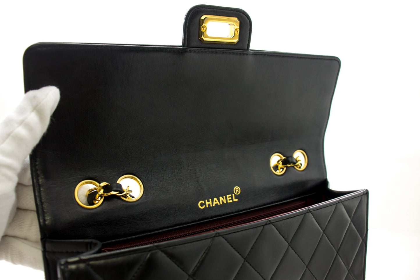 CHANEL Vintage Classic Chain Shoulder Bag Black Quilted Flap Lamb i93