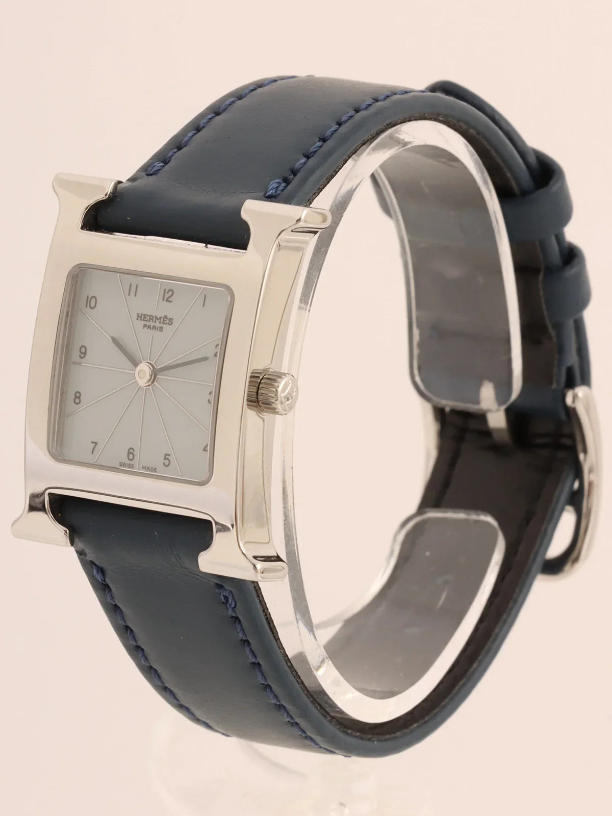 HERMES H Watch Silver/Navy/Grey