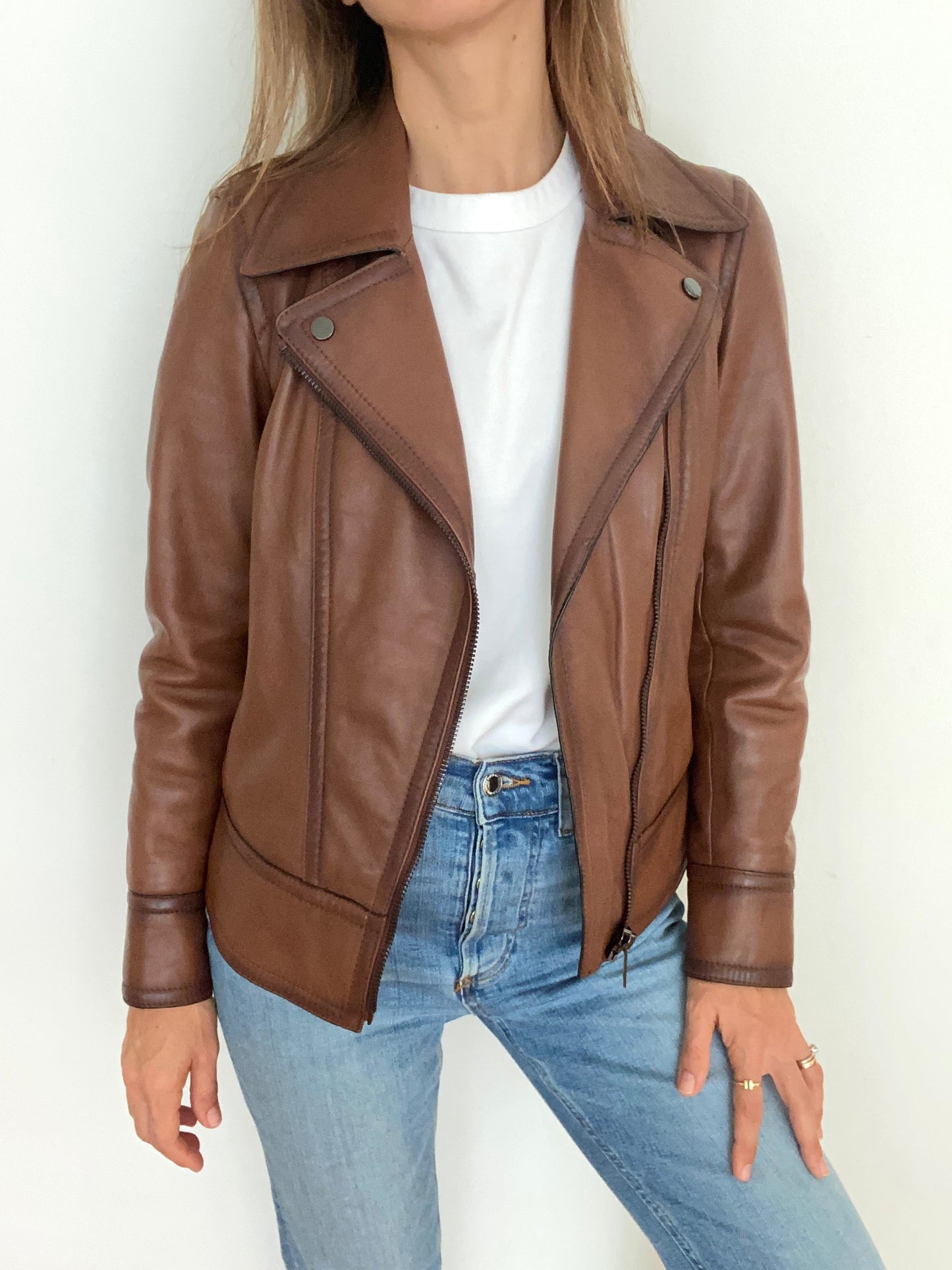 Brown Leather Jacket - Size EU 36 / US 4
