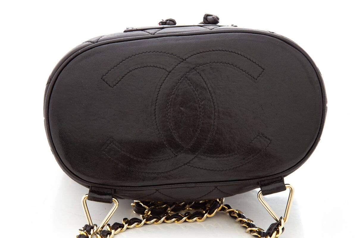 Chanel Vintage Black Lambskin Quilted Drawstring Backpack