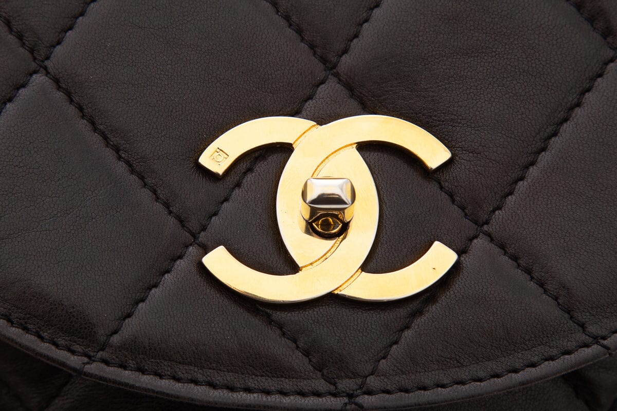 Chanel Vintage Black Lambskin Quilted Drawstring Backpack