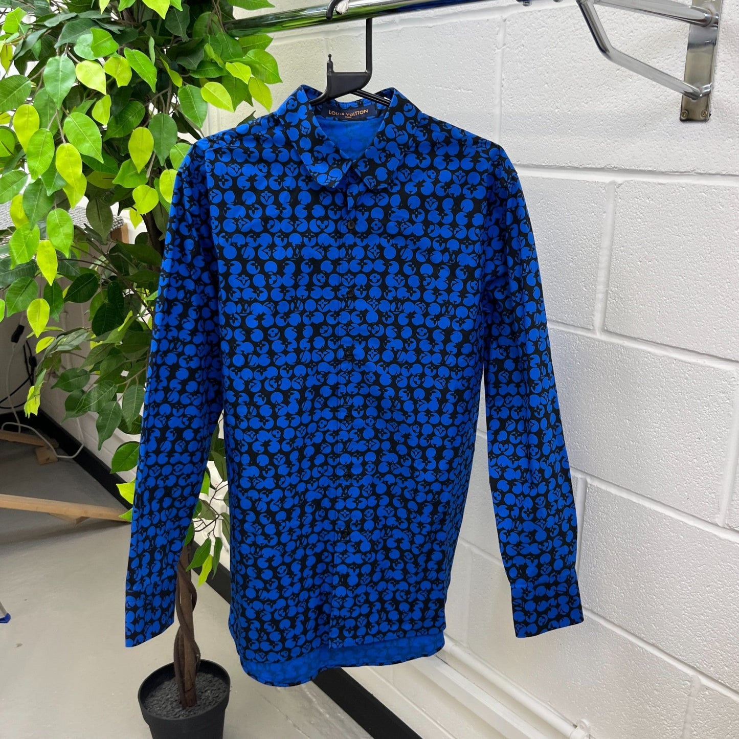 Men's X Virgil Abloh Monogram Dots Long Sleeve Shirt Blue Size S