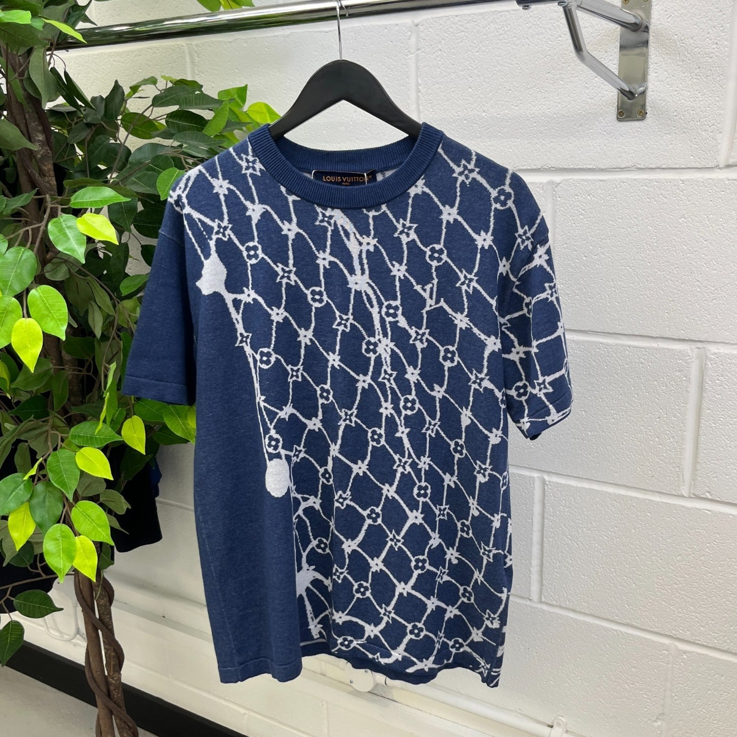 Men's Lv Fishnet Monogram Sweatshirt Navy Size M