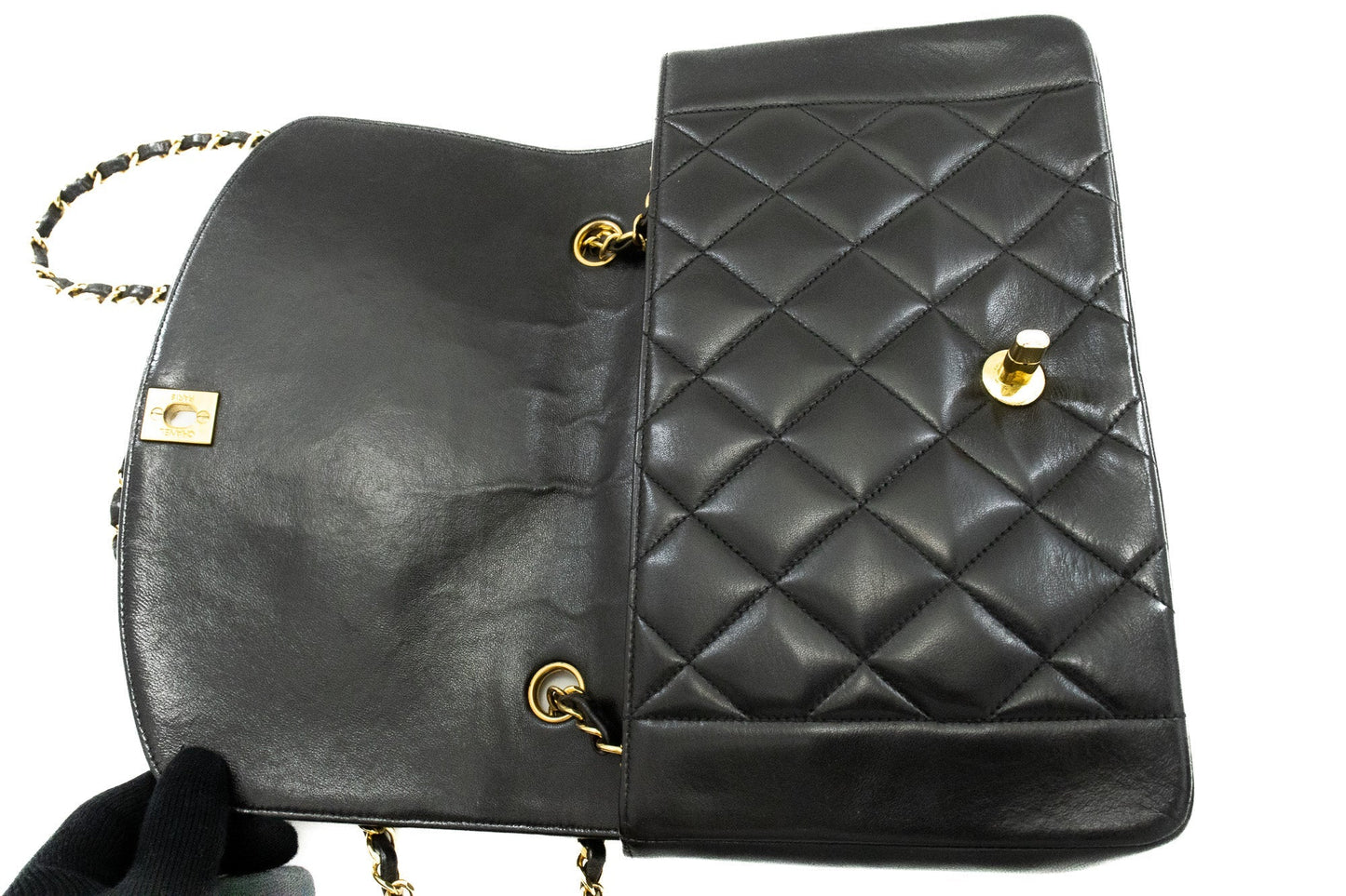 CHANEL Diana Flap Chain Shoulder Bag Black Quilted Lambskin Purse k28