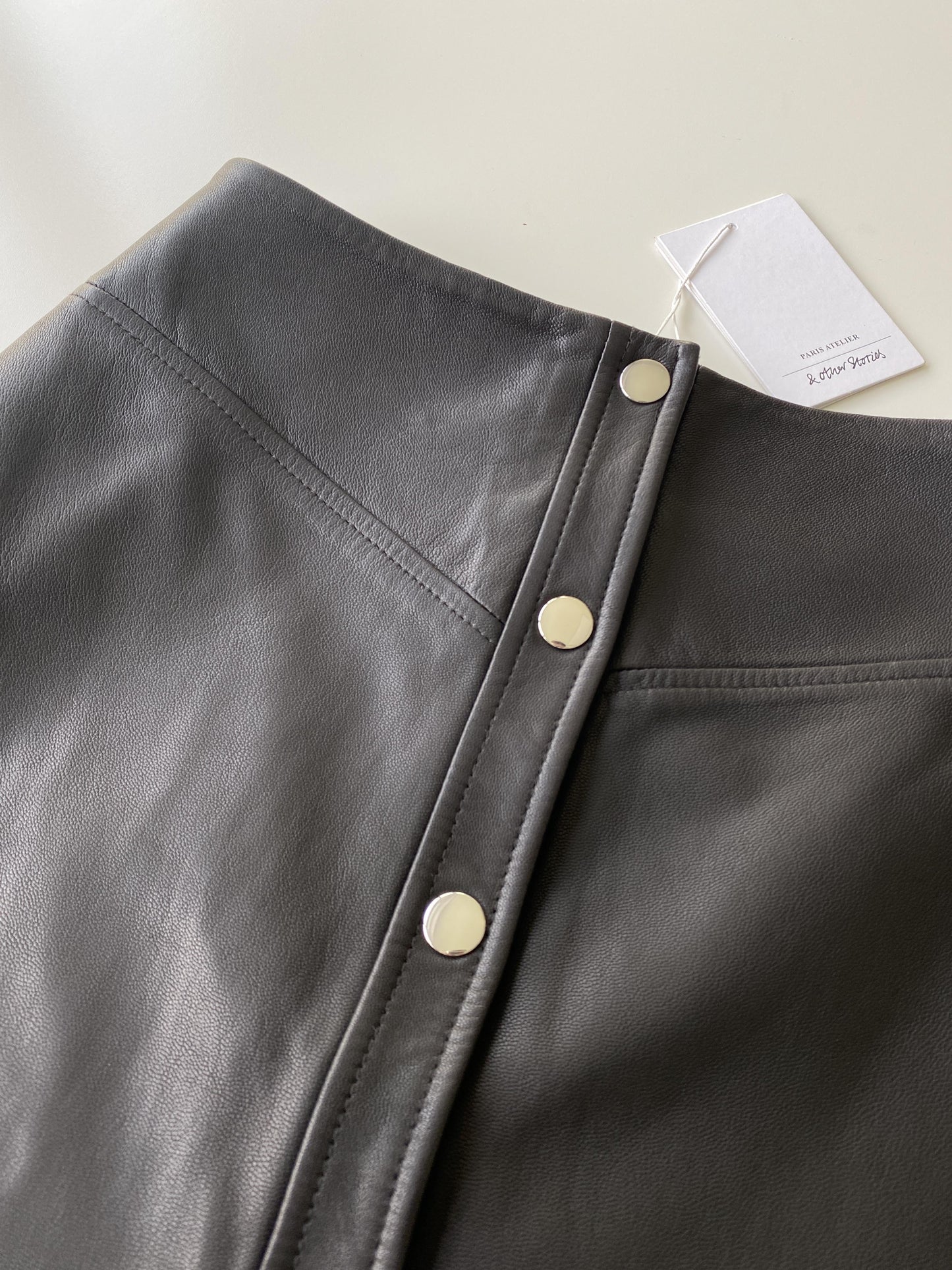 & OTHER STORIES Leather Snap Button Mini Skirt - SIZE EUR 34 / US 2