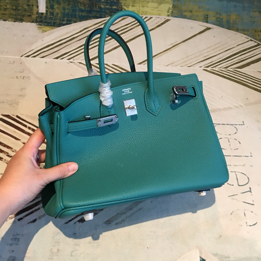 GLAMI Birkin Dark Green For Women Silver Toned Hardware 9.8in/25cm