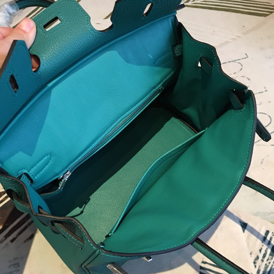 GLAMI Birkin Dark Green For Women Silver Toned Hardware 9.8in/25cm