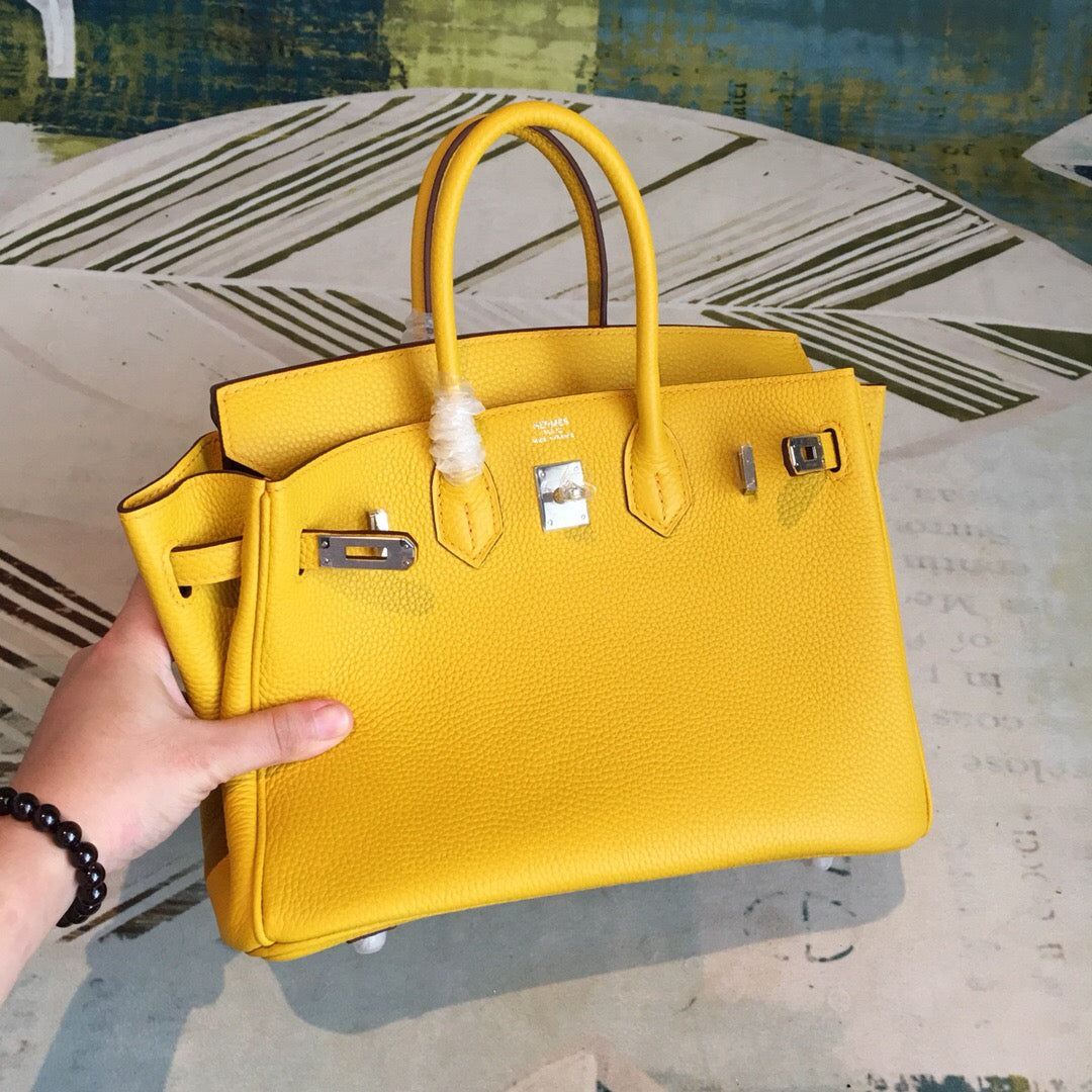 GLAMI Birkin Yellow For Women Silver Toned Hardware 9.8in/25cm