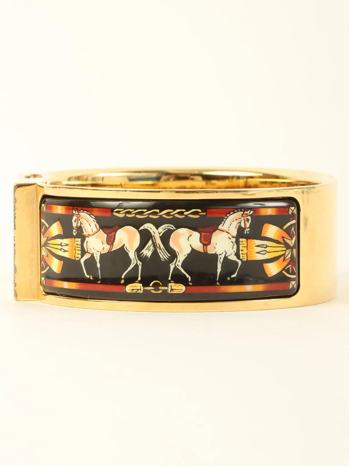 HERMES Loquet Enamel Bangle Watch Gold/Black