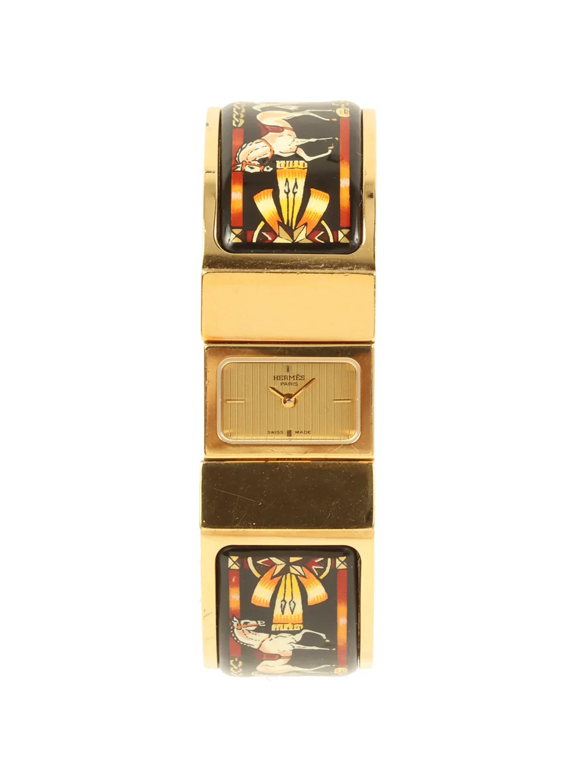 HERMES Loquet Enamel Bangle Watch Gold/Black