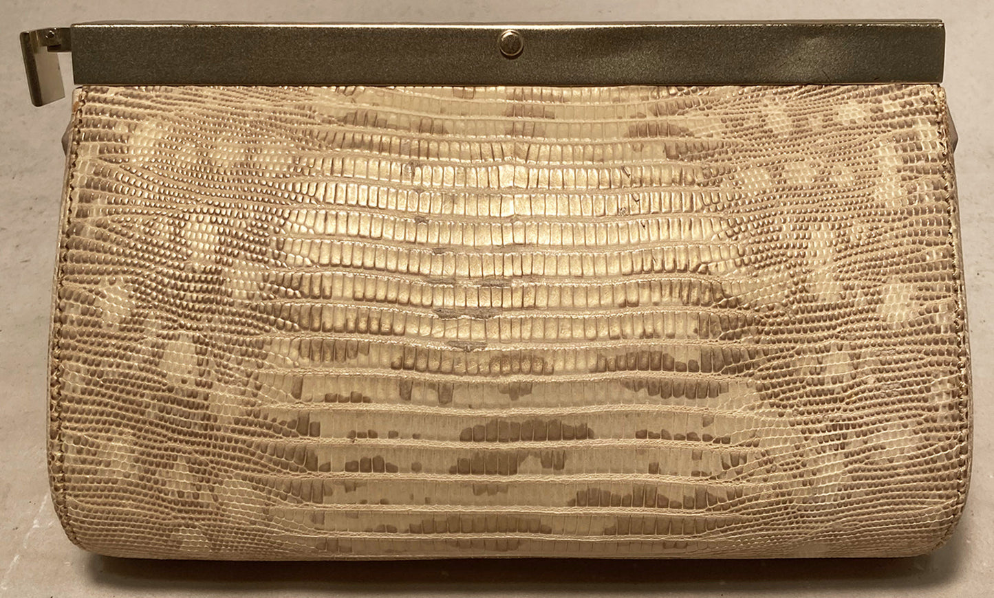 Barry Kieselstein Cord Beige Gold Lizard Egyptian Goddess Clutch