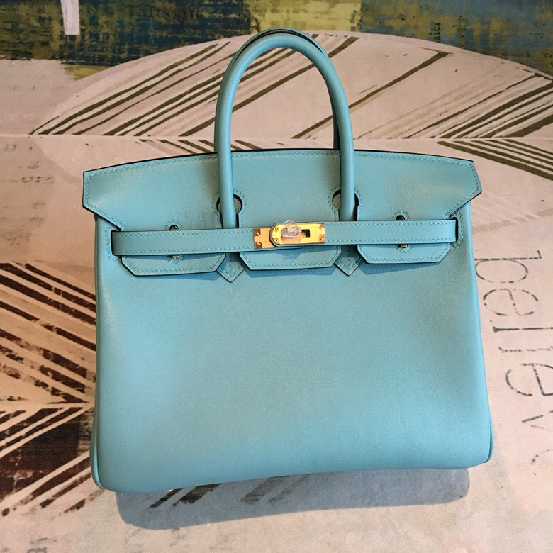 GLAMI Birkin Light Blue For Women Gold Toned Hardware 9.8in/25cm