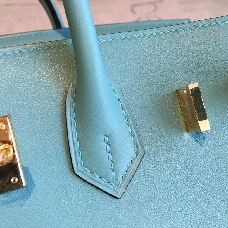 GLAMI Birkin Light Blue For Women Gold Toned Hardware 9.8in/25cm