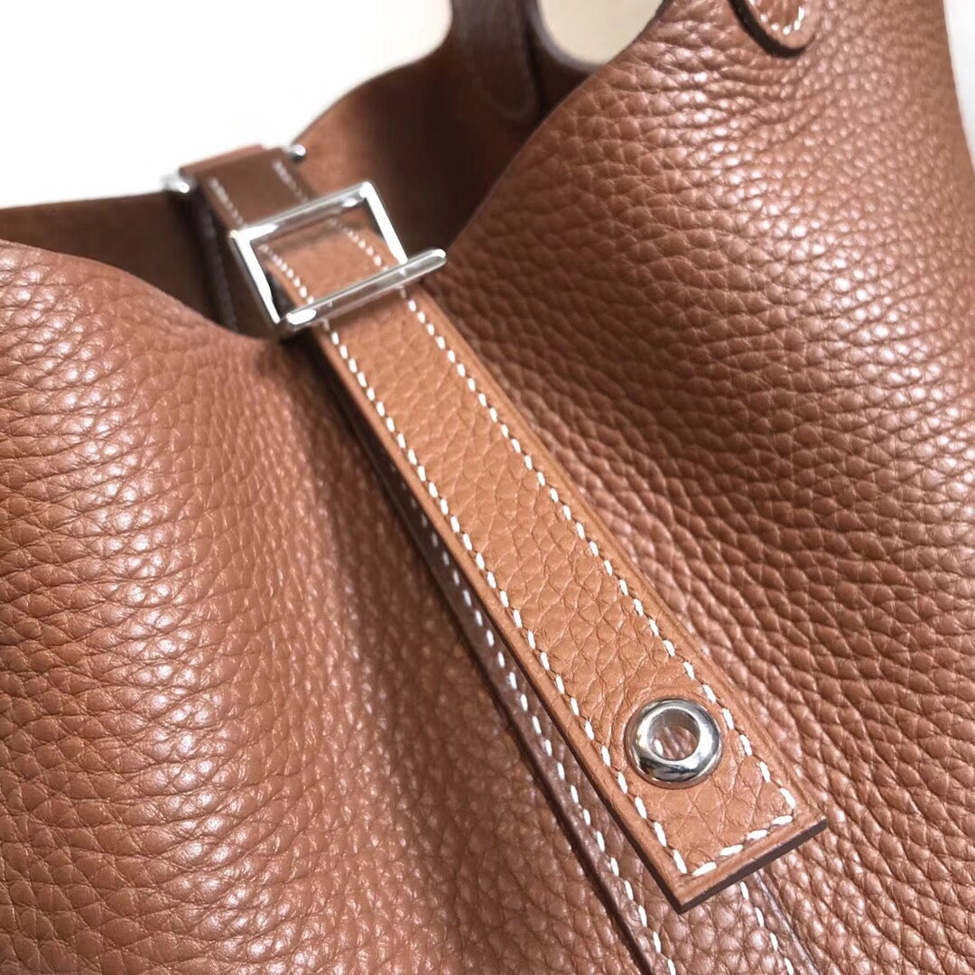 GLAMI Picotin Lock Brown For Women Silver Toned Hardware 7.1in/18cm
