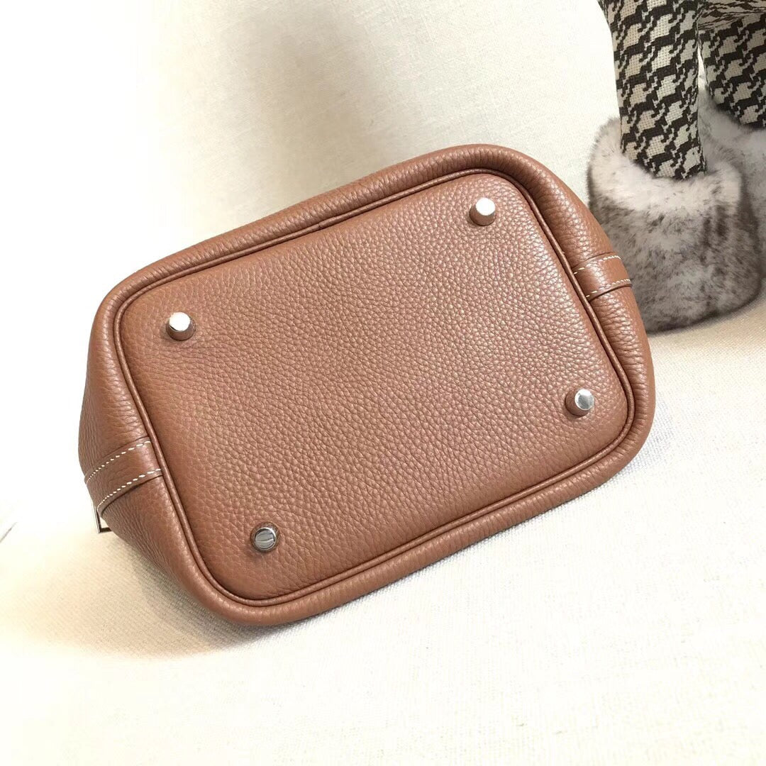 GLAMI Picotin Lock Brown For Women Silver Toned Hardware 7.1in/18cm