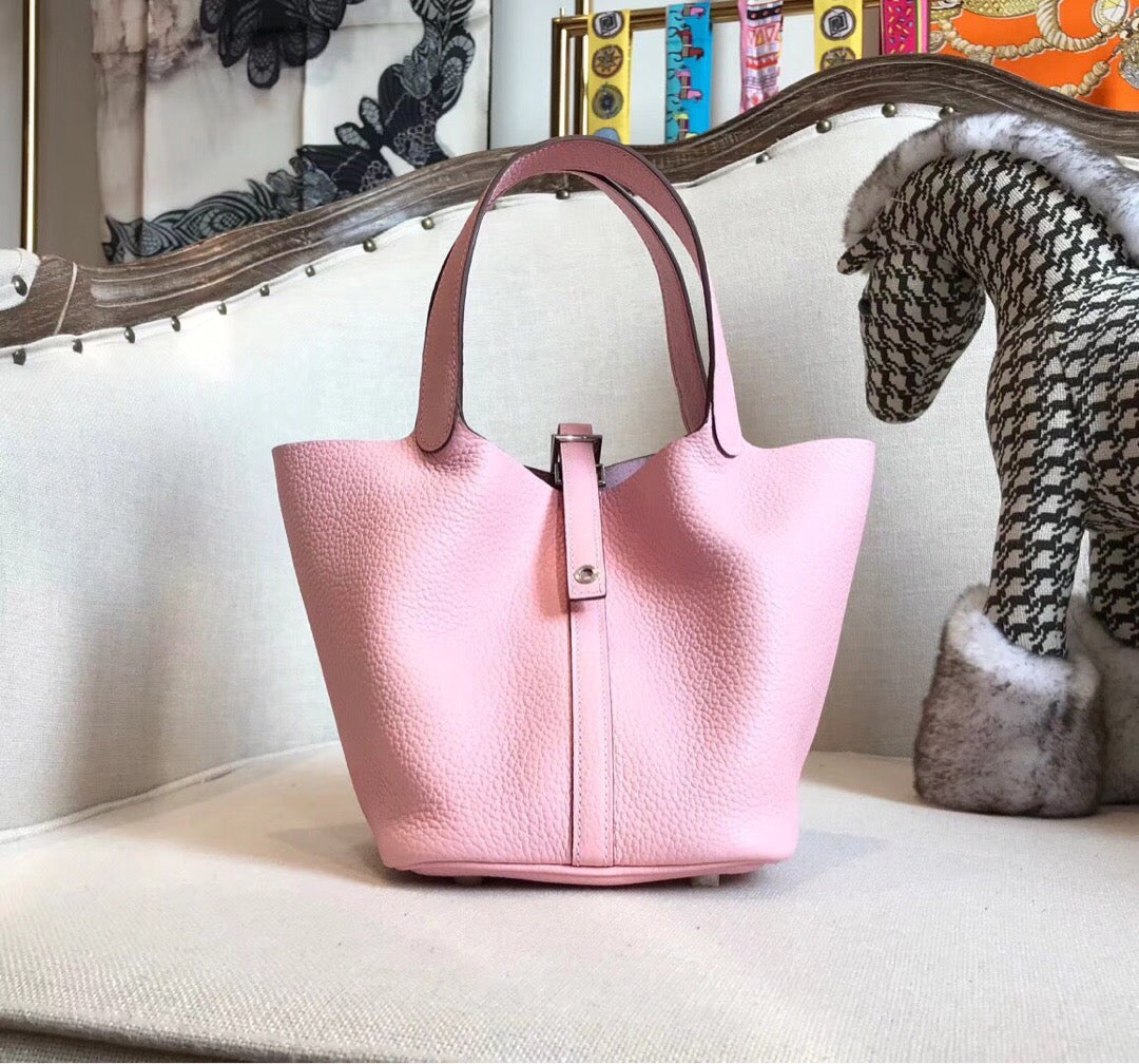 GLAMI Picotin Lock Pink For Women Silver Toned Hardwade 9in/23cm