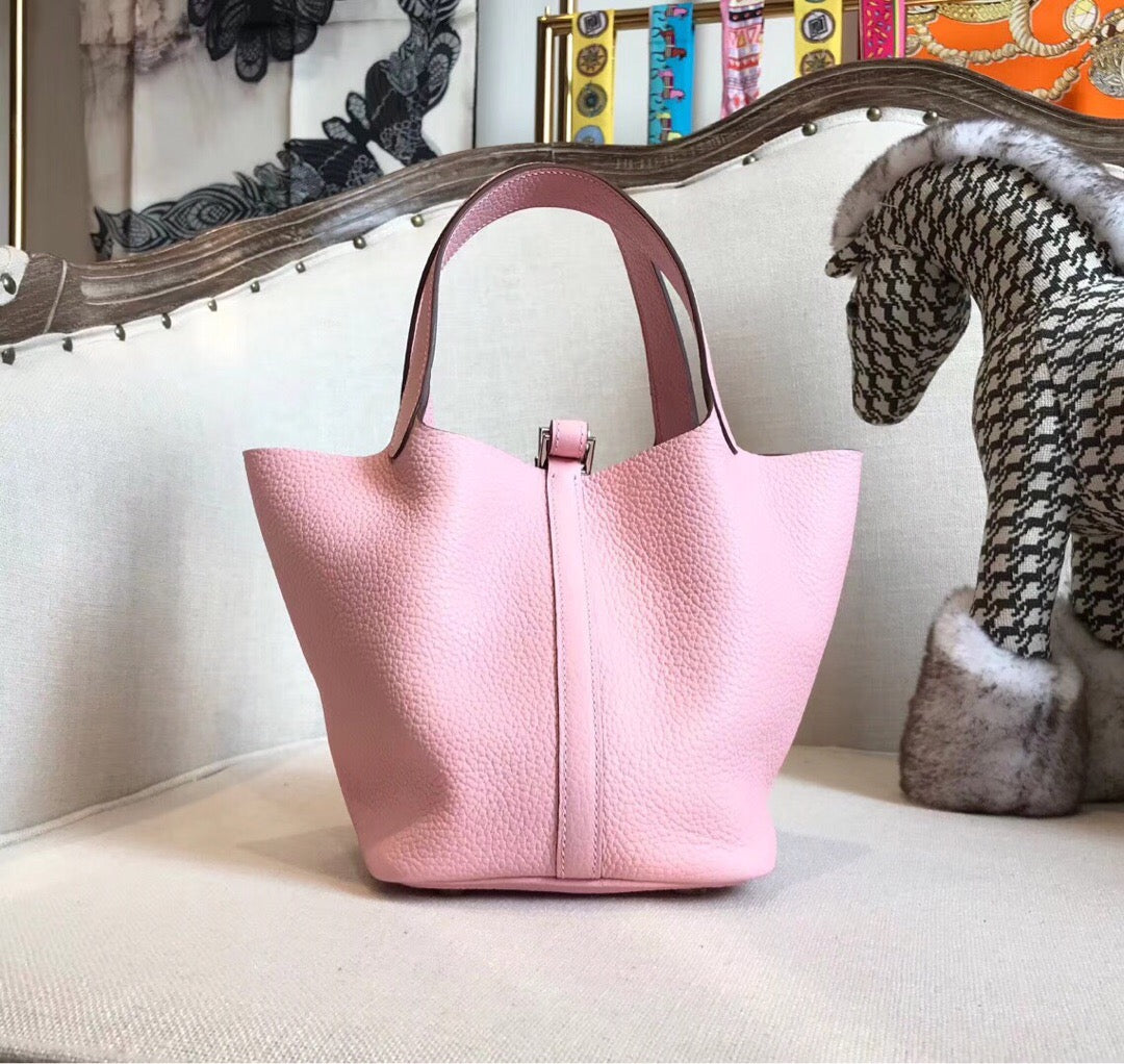 GLAMI Picotin Lock Pink For Women Silver Toned Hardwade 9in/23cm