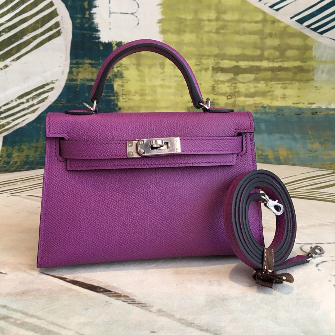 GLAMI Mini Kelly Violet For Women Silver Toned Hardware 7.5in/19cm