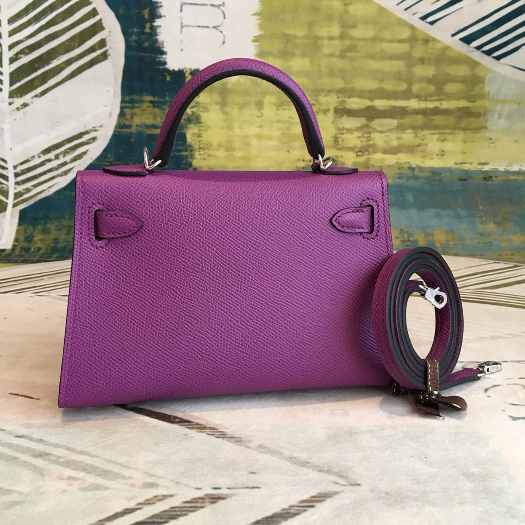 GLAMI Mini Kelly Violet For Women Silver Toned Hardware 7.5in/19cm
