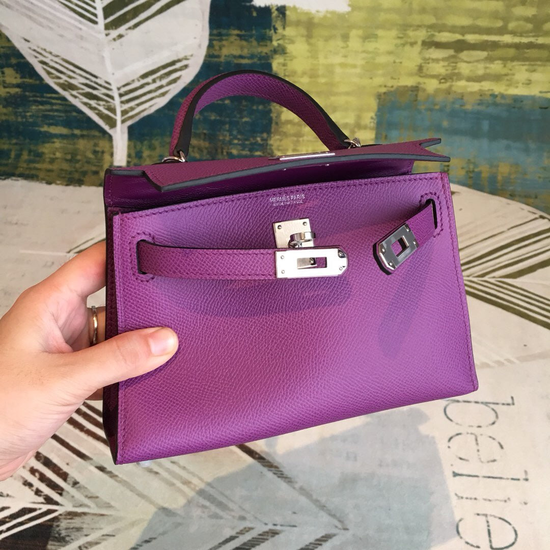 GLAMI Mini Kelly Violet For Women Silver Toned Hardware 7.5in/19cm