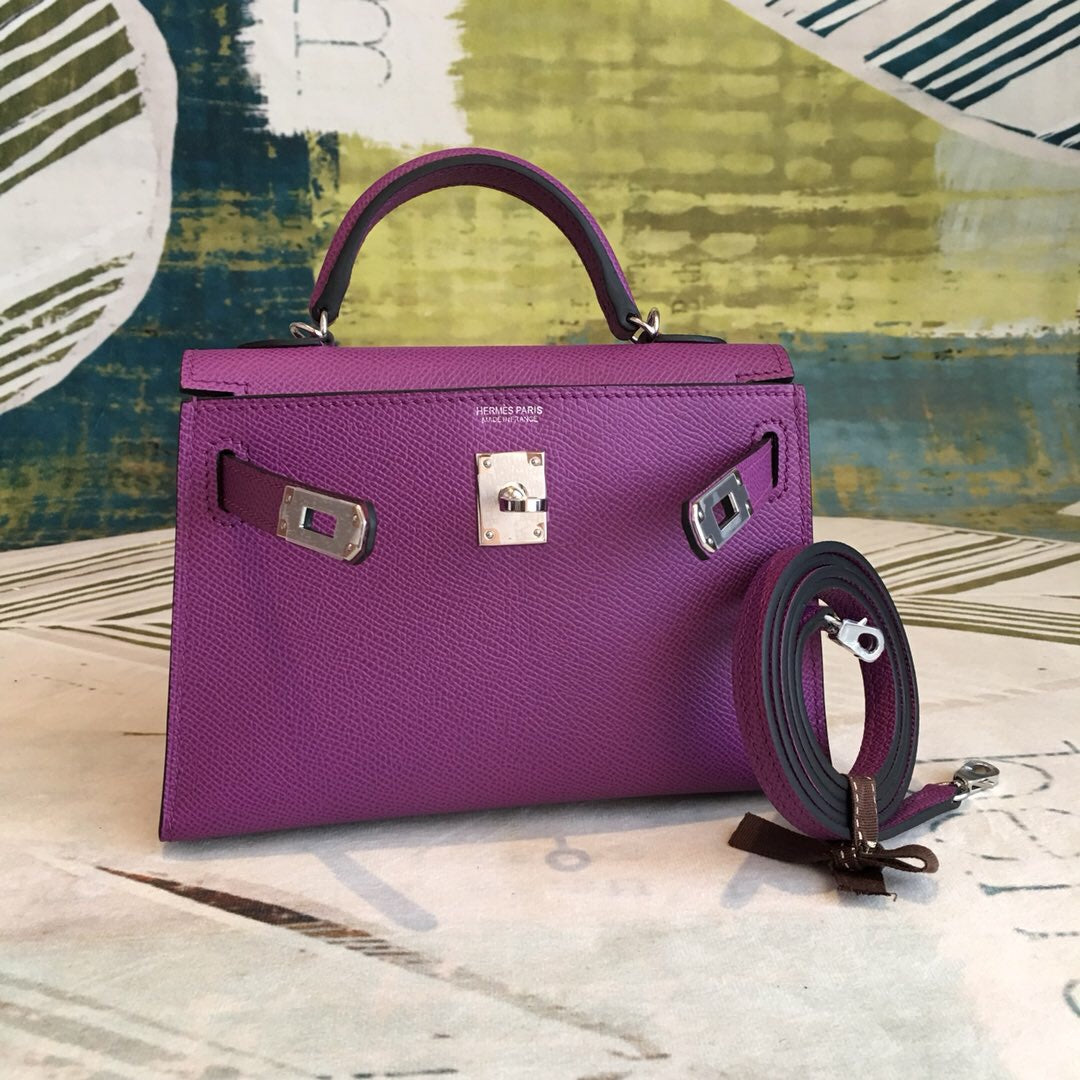 GLAMI Mini Kelly Violet For Women Silver Toned Hardware 7.5in/19cm