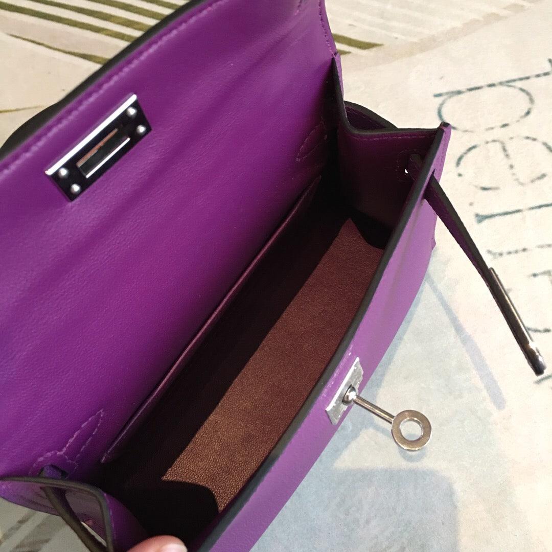 GLAMI Mini Kelly Violet For Women Silver Toned Hardware 7.5in/19cm