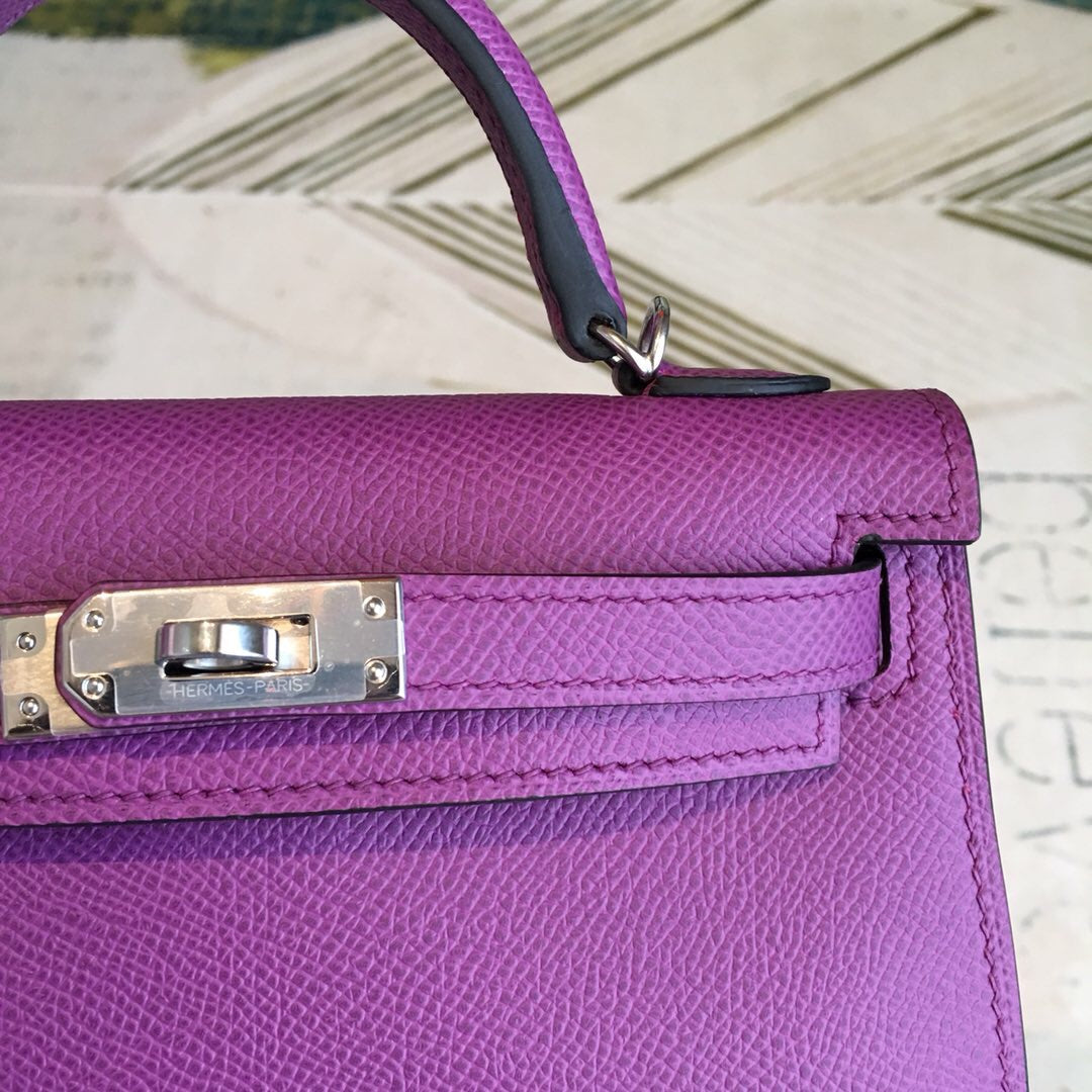 GLAMI Mini Kelly Violet For Women Silver Toned Hardware 7.5in/19cm