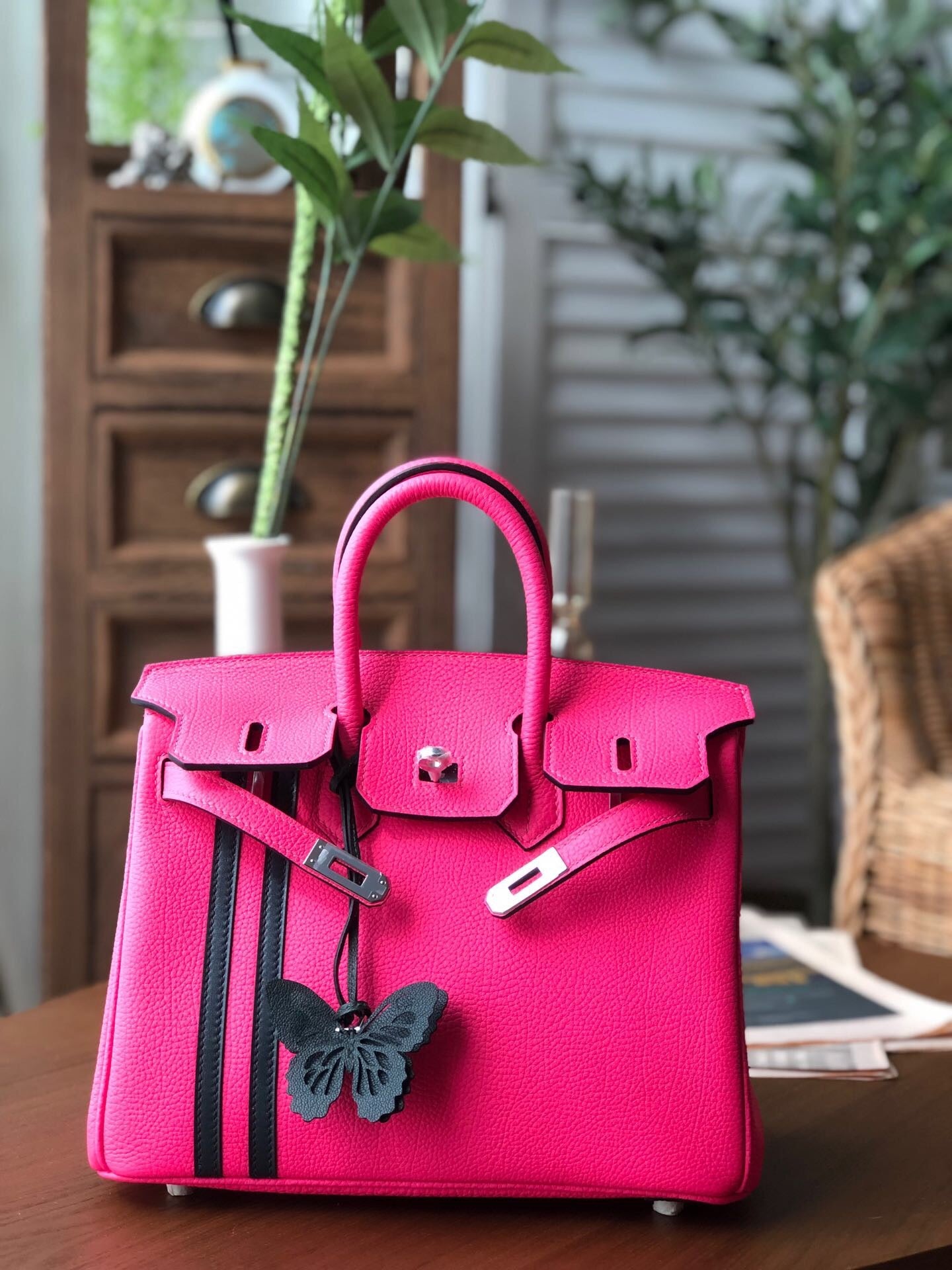 GLAMI Birkin Dark Pink For Women Silver Toned Hardware 9.8in/25cm